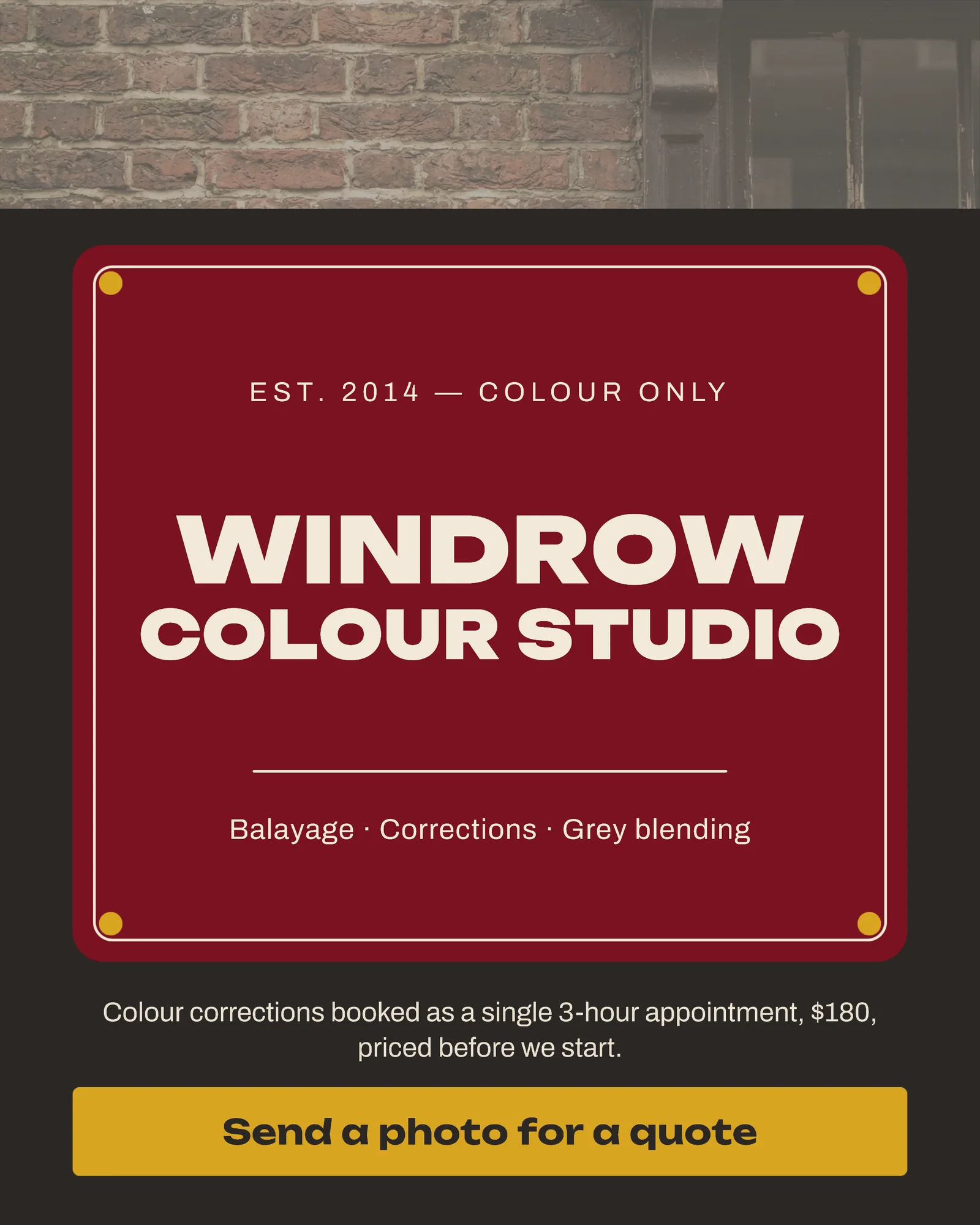 Crimson Enamel Sign Hair Colour Studio Facebook Ad — 4:5 Facebook ad template