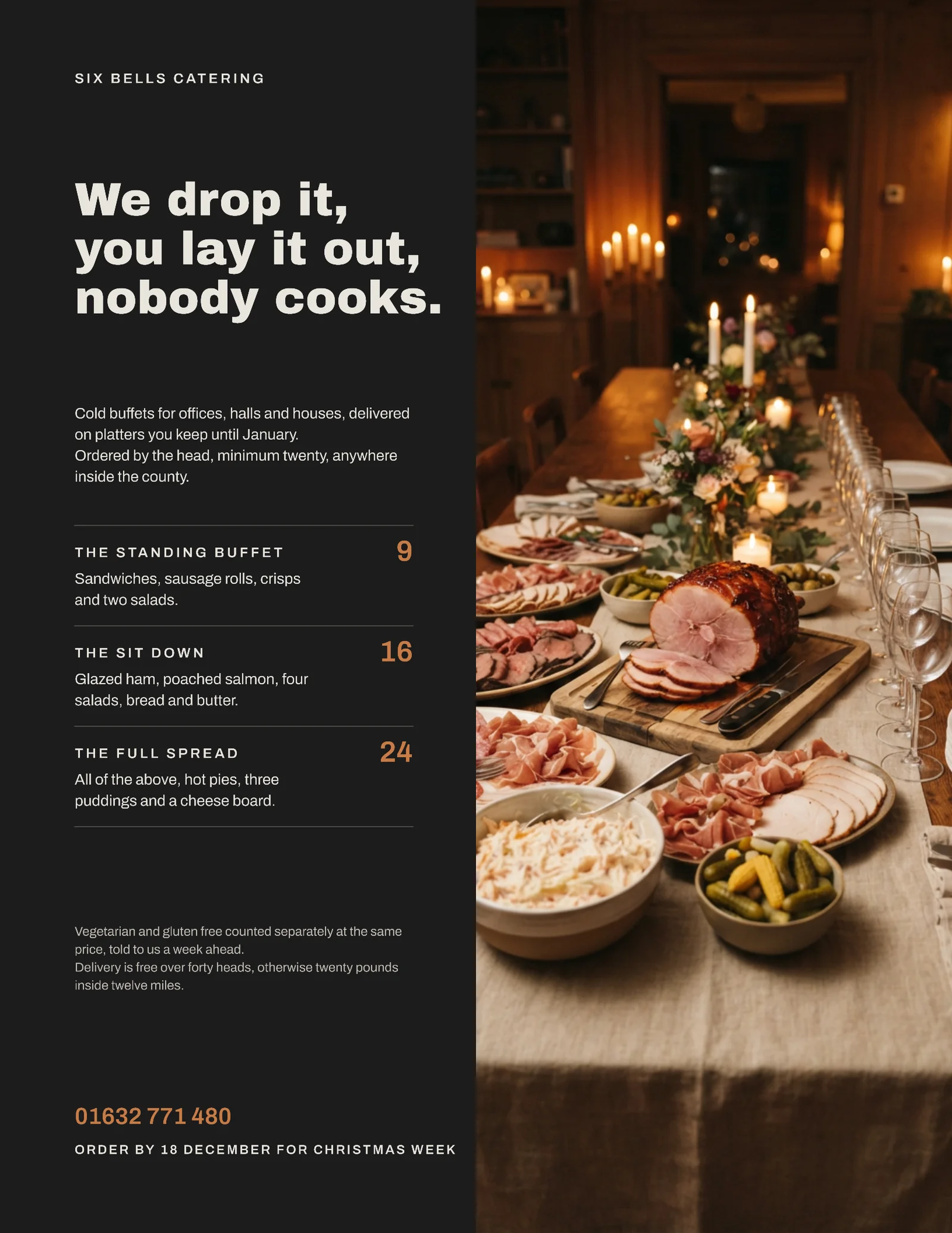 Charcoal Split Column Christmas Buffet Catering Flyer — Letter Flyer template