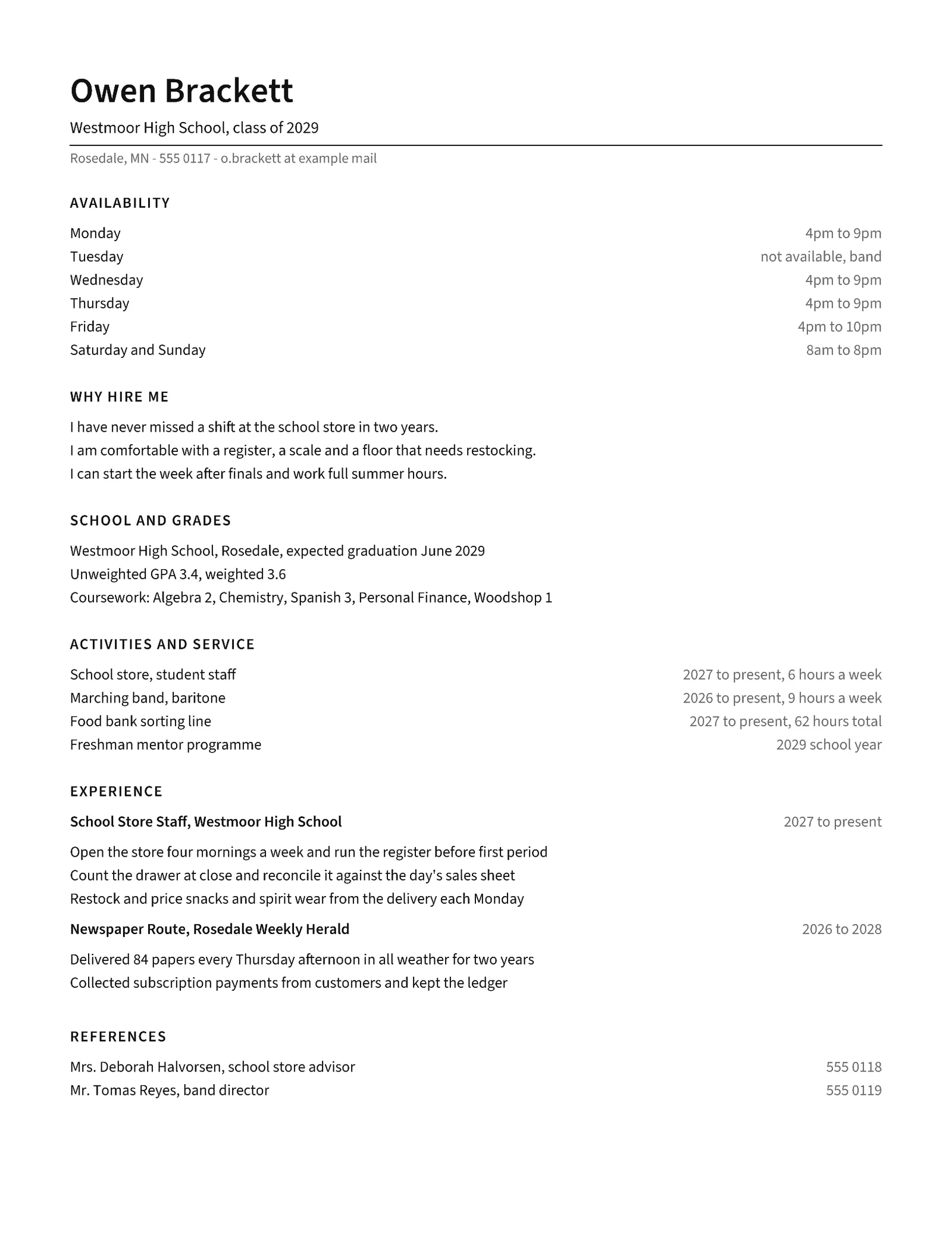 First Job Resume — Letter Resume template