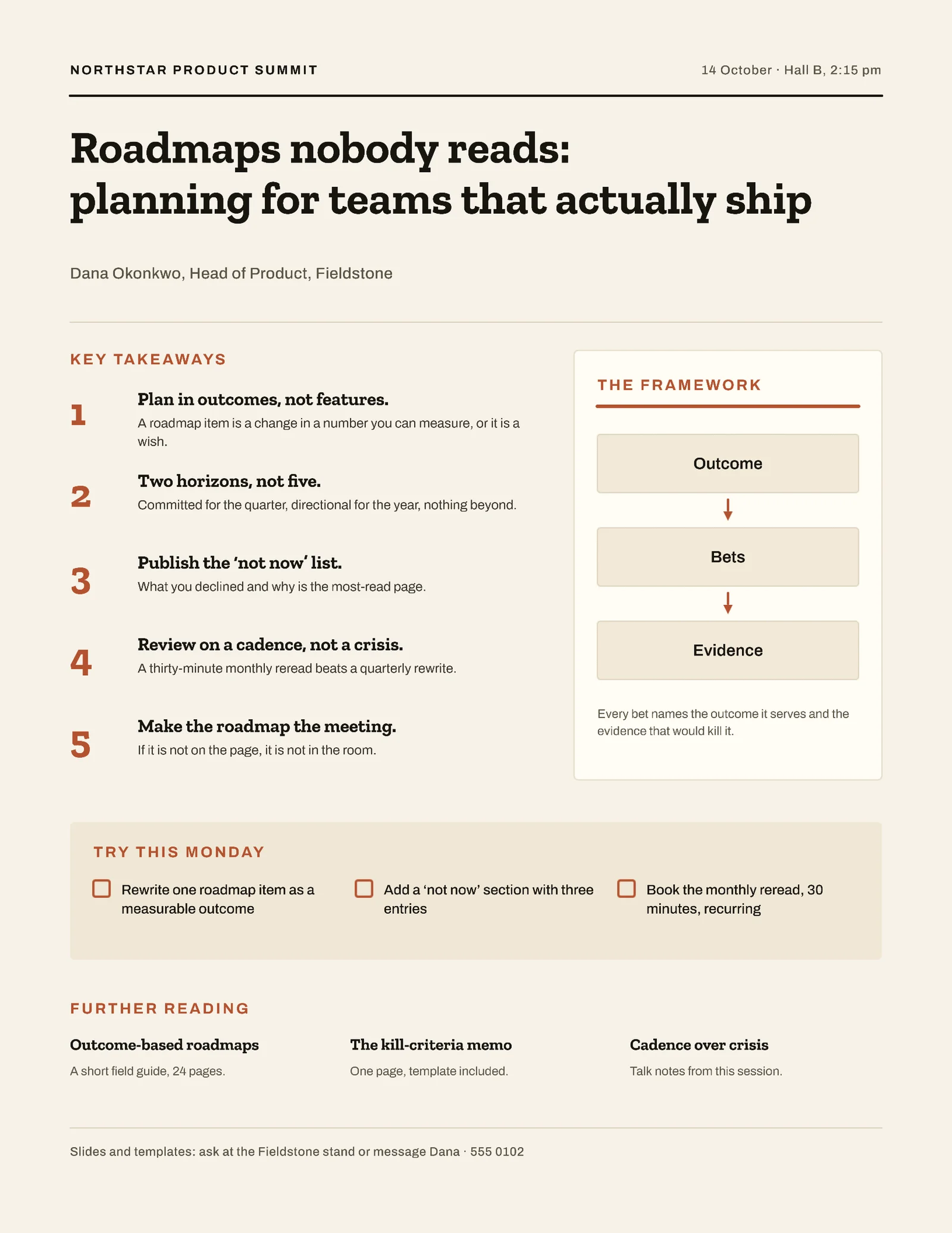 Session Takeaways Conference Handout — Letter One pager template