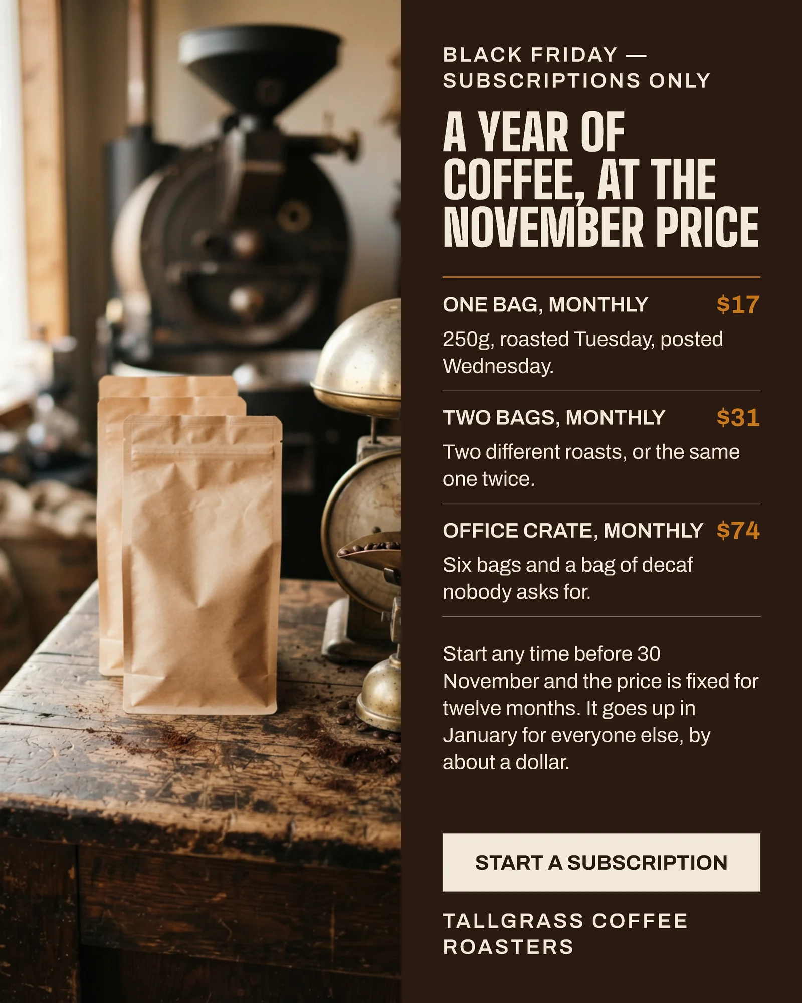 Espresso Vertical Split Coffee Roaster Black Friday Instagram Ad — 4:5 Instagram ad template