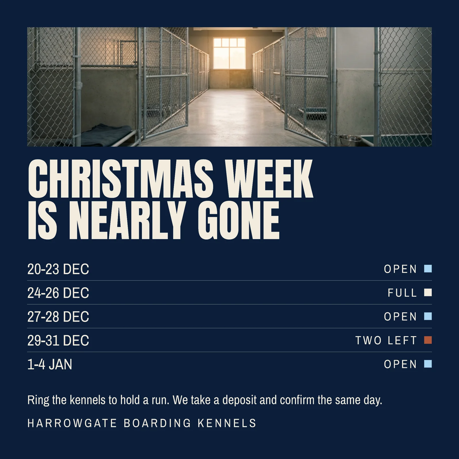 Boarding Kennels Christmas Dates Instagram Ad — 1:1 Instagram ad template