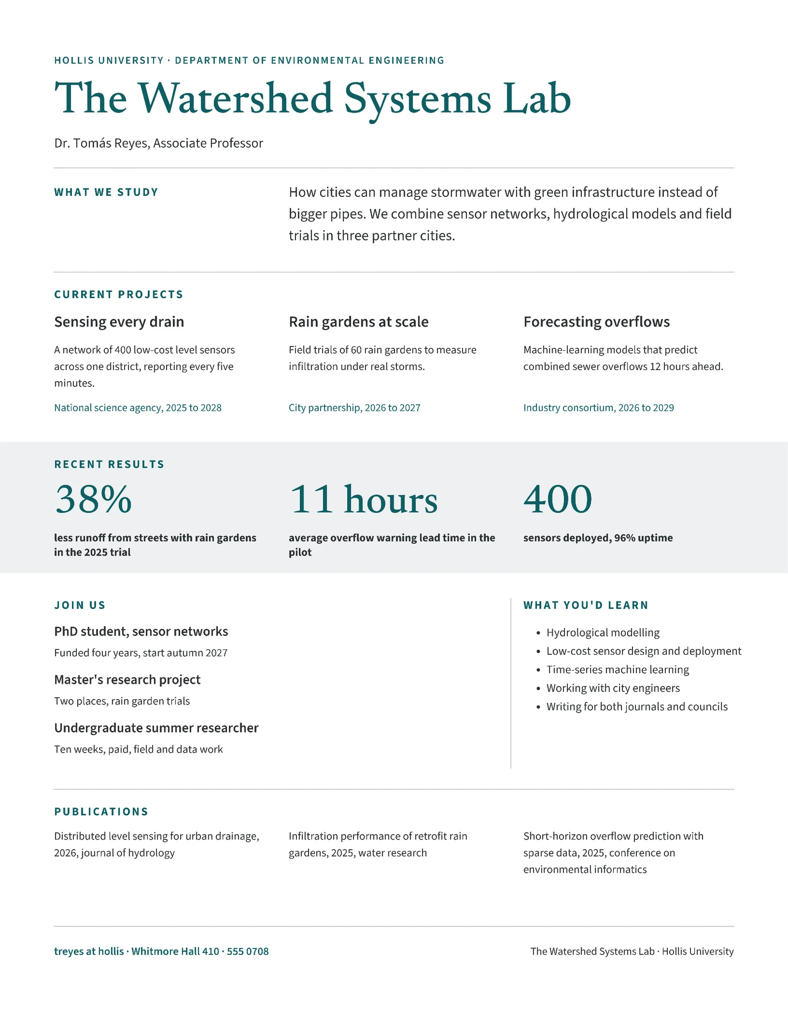 Lab Overview University Research Group Sheet — 2-page One pager template, page 1 of 2