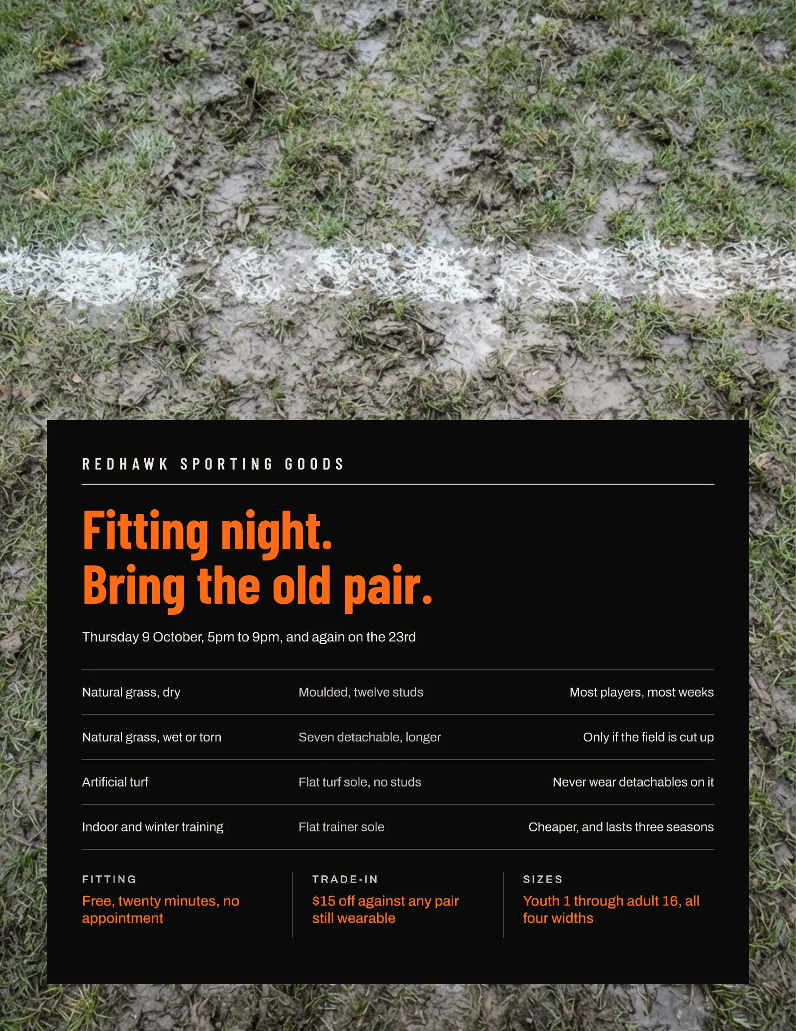 Turf Signal Orange Block Over Photo Boot Fitting Night Flyer — Letter Flyer template