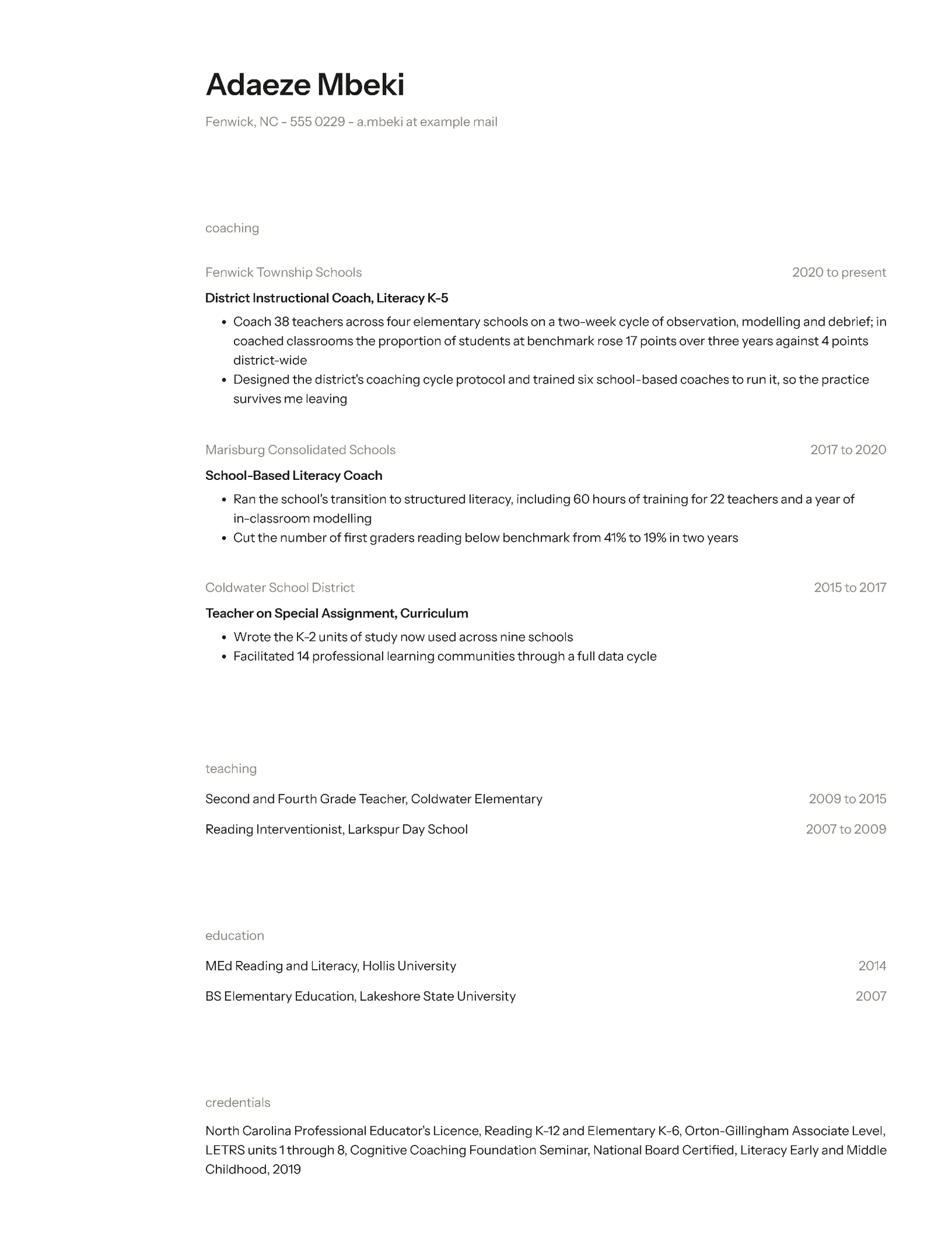 Instructional Coach Resume — Letter Resume template