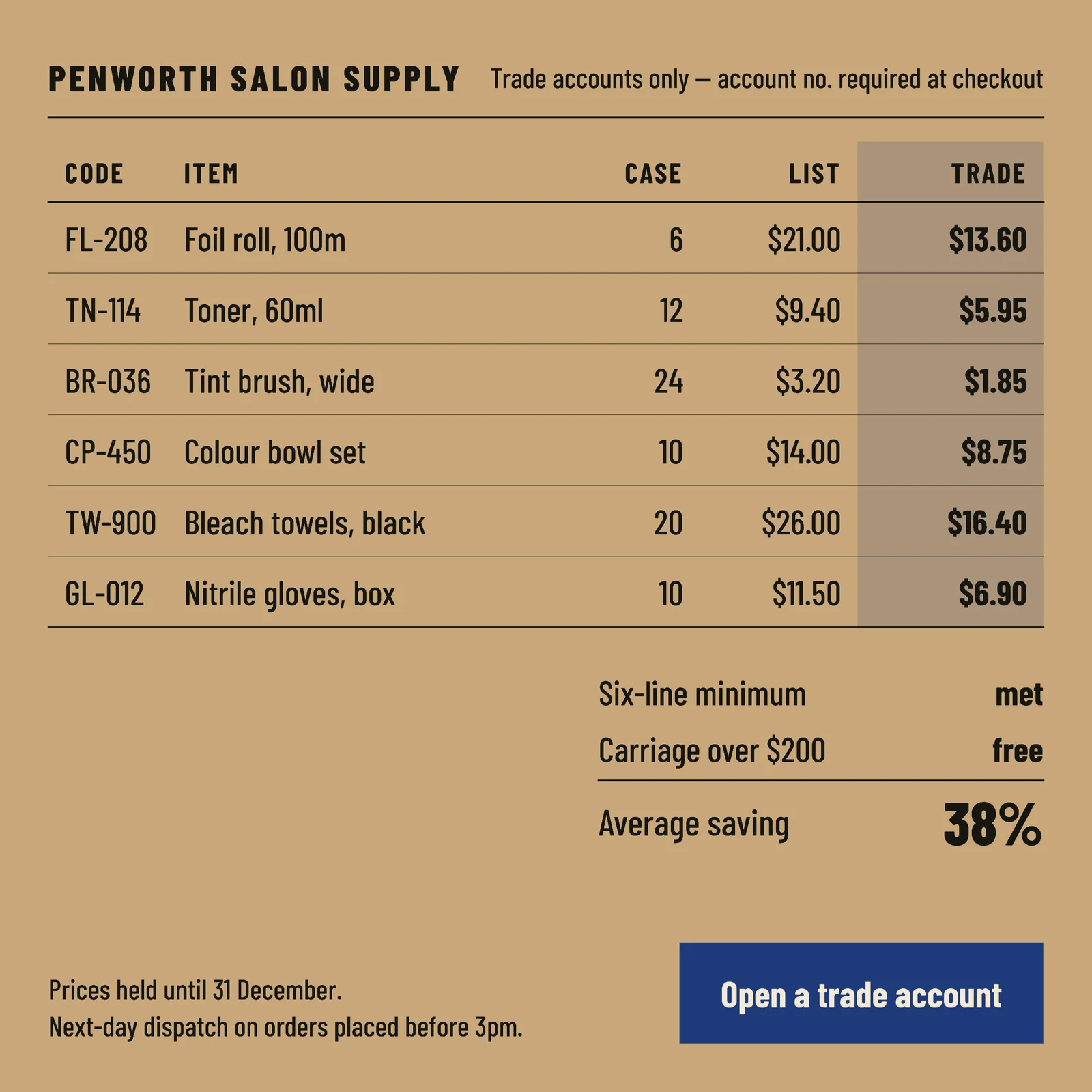 Kraft Trade Sheet Salon Wholesale Order Facebook Ad — 1:1 Facebook ad template