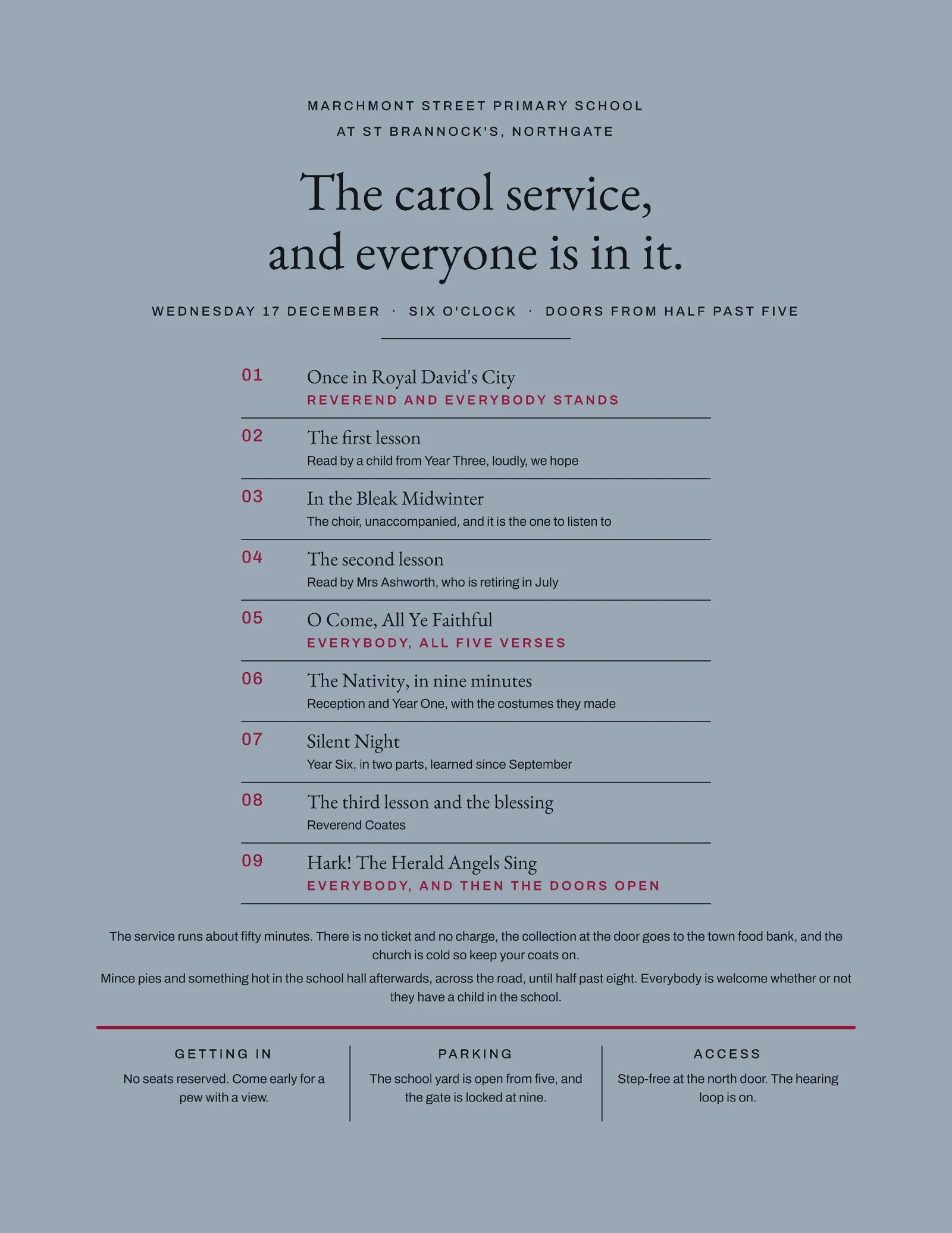 Slate Order Of Service Primary School Christmas Carol Invitation — Letter Invitation template