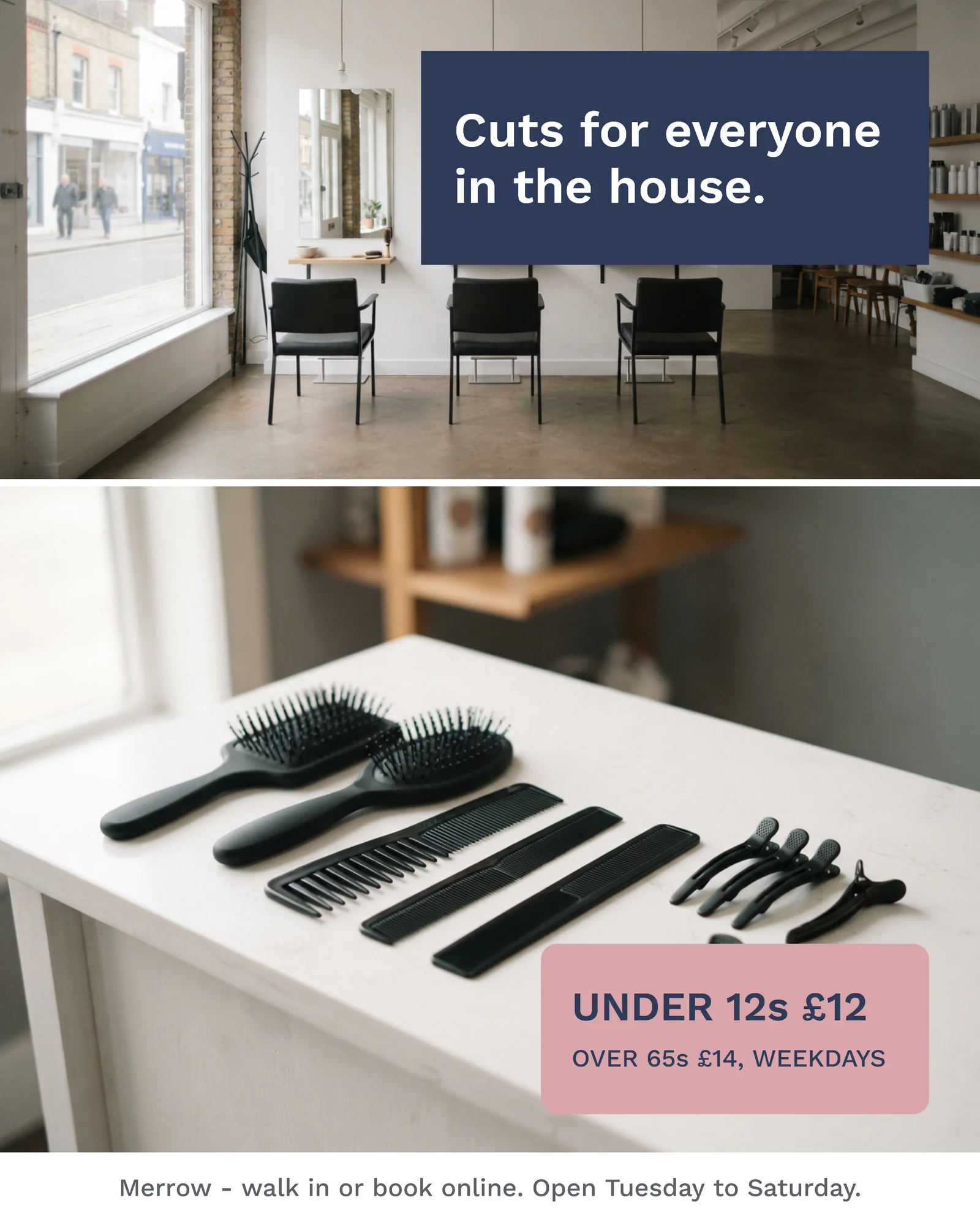Stacked salon panels — 4:5 Instagram ad template