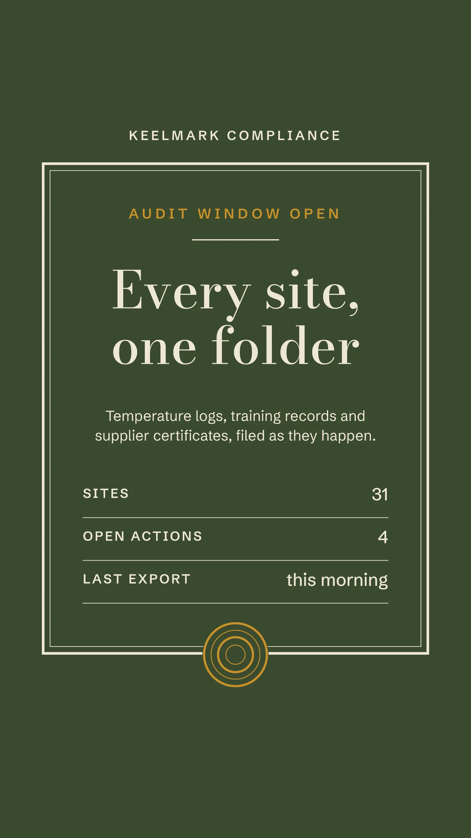 Moss Certificate Panel Food Safety Compliance Facebook Story — 9:16 Facebook story template