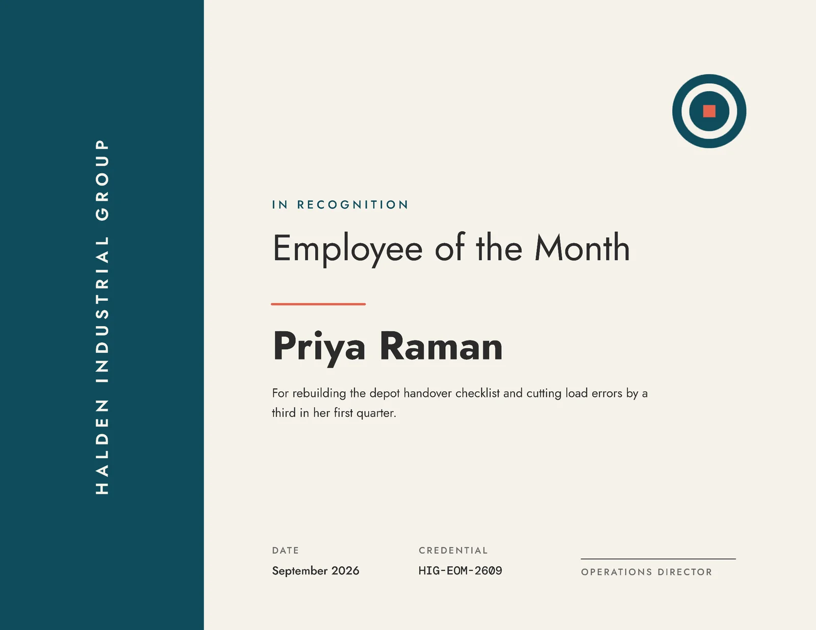 Modern Employee of the Month Certificate — Letter landscape Certificate template