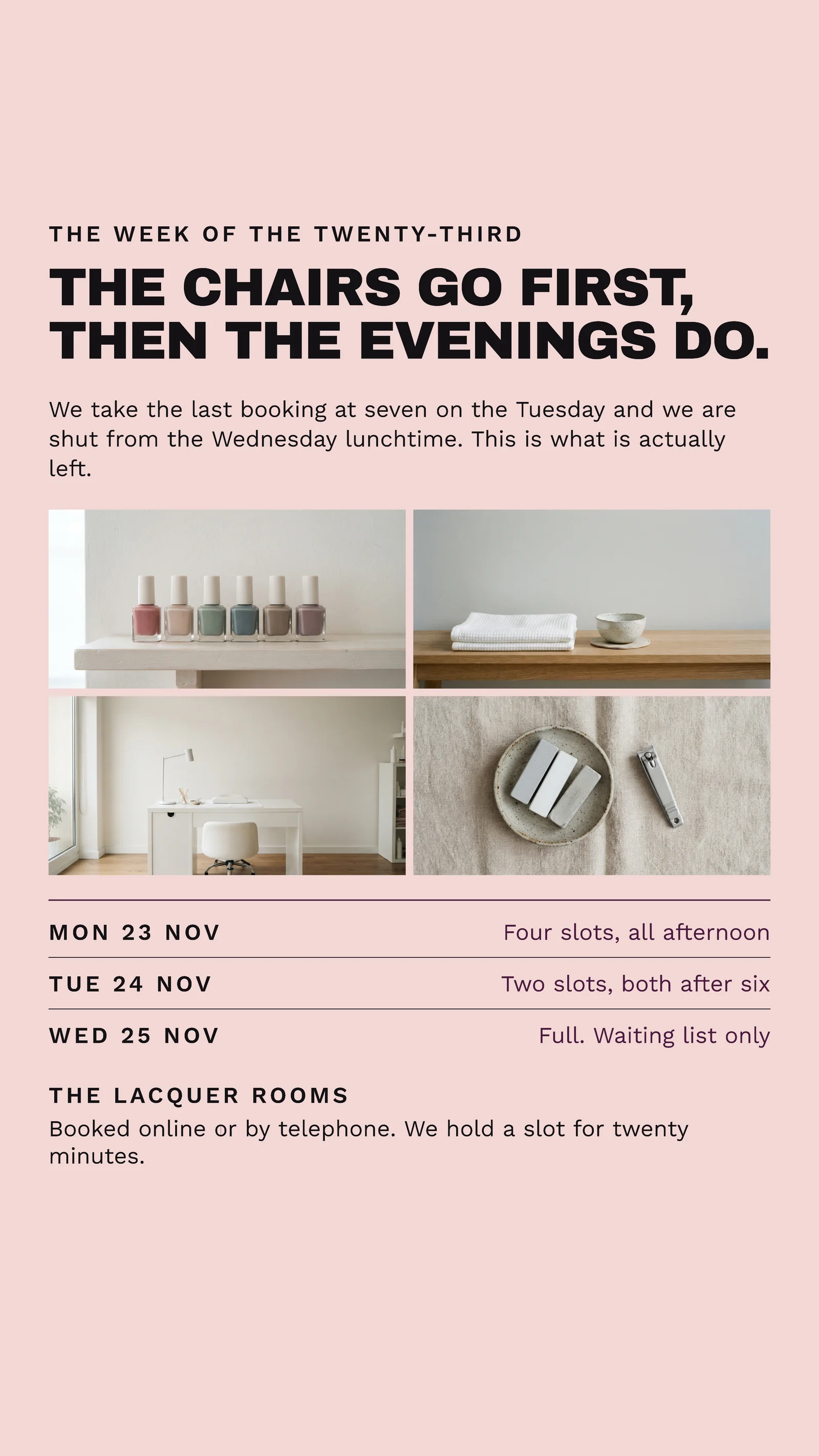 Blush Photo Quad Nail Salon Thanksgiving Last Chairs Facebook Story — 9:16 Facebook story template