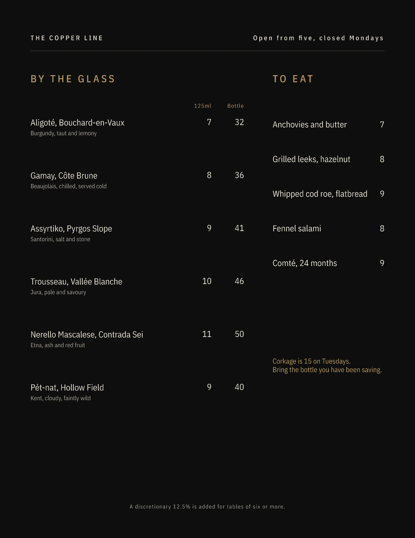 Charcoal Wine Bar Menu — Letter Menu template