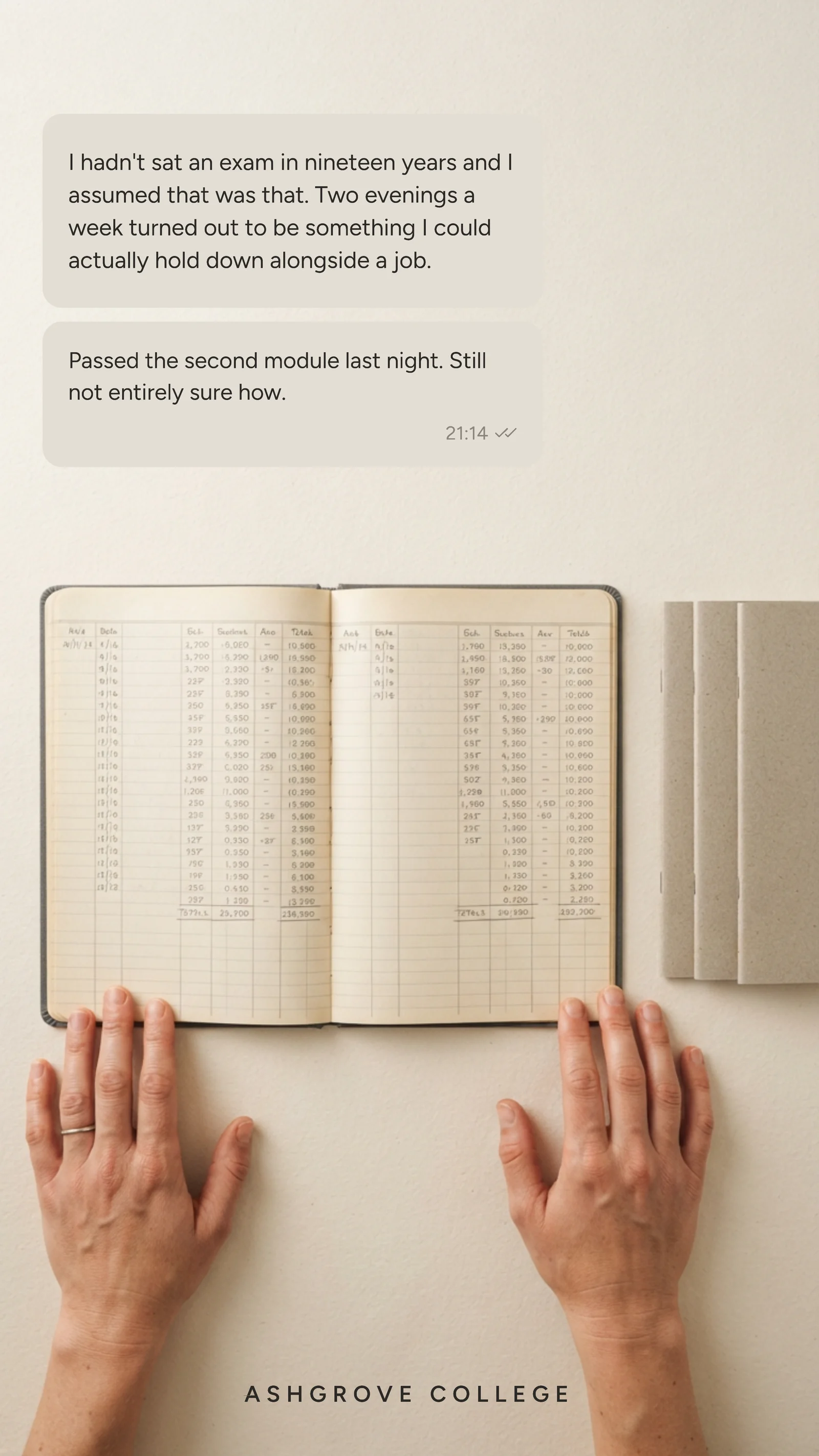 Bone Message Thread Night School Accounting Ad — 9:16 Instagram ad template