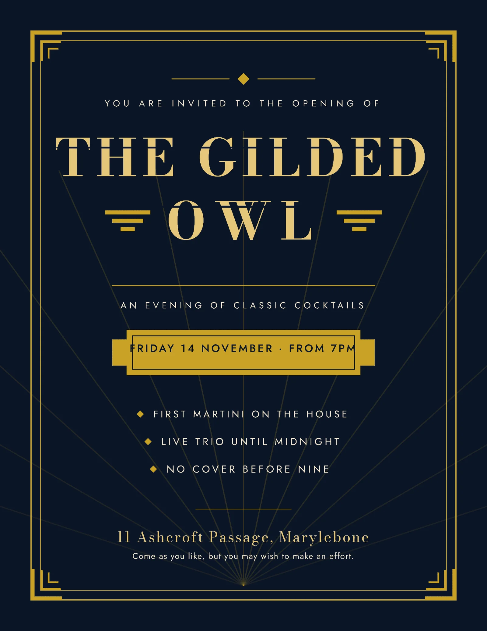Art deco opening night flyer — Letter Flyer template