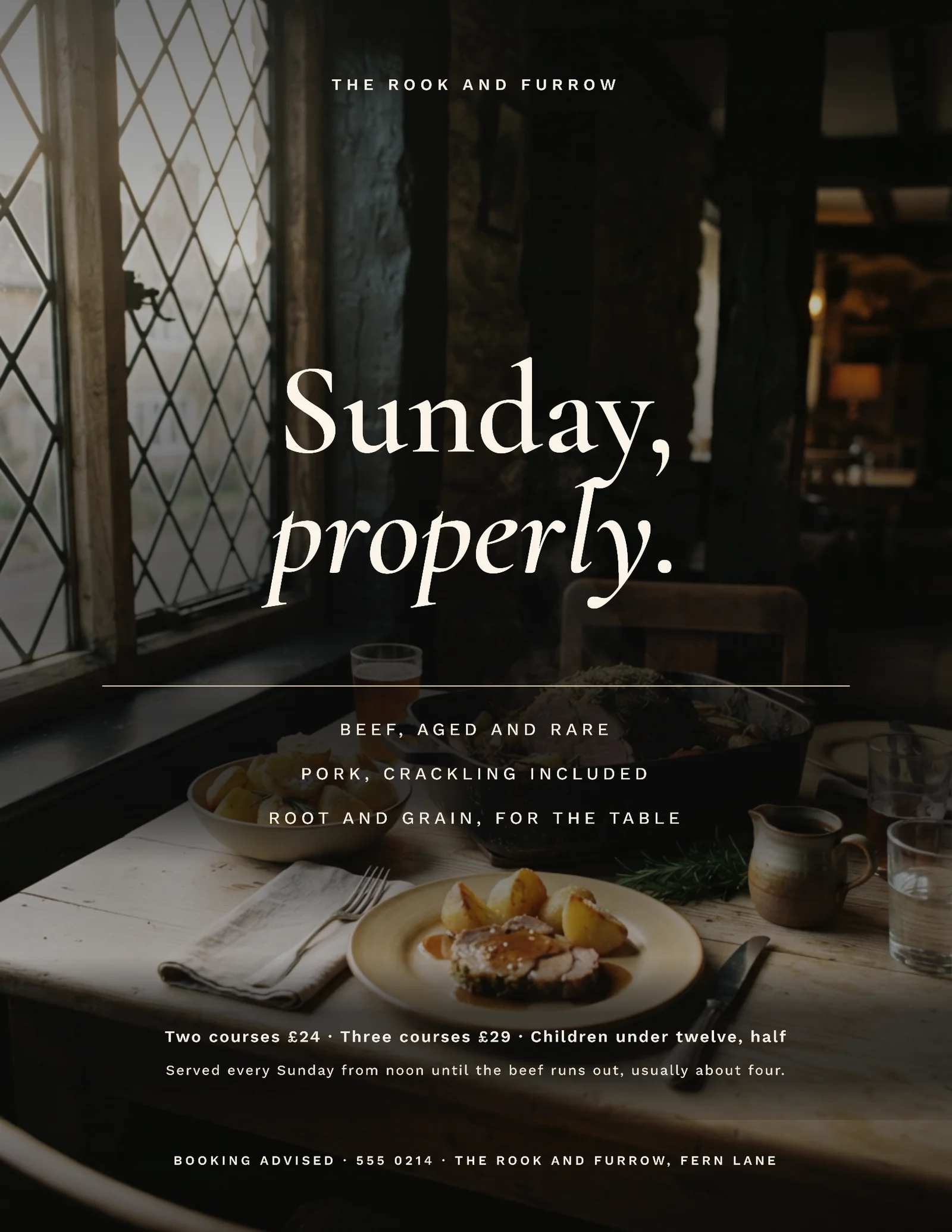 Ember Full Bleed Sunday Roast Village Pub Flyer — Letter Flyer template