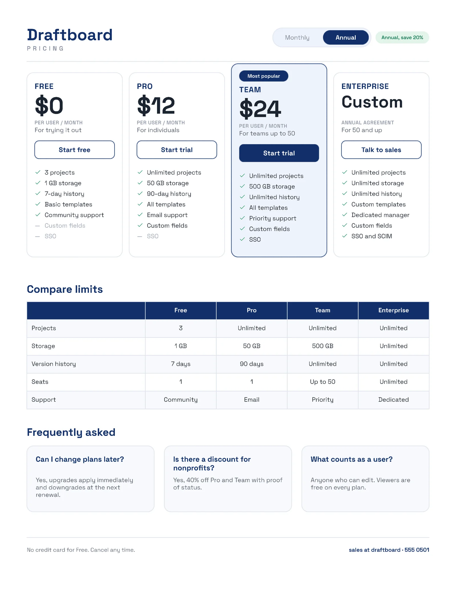 Four-Tier Pricing SaaS Self-Serve Sheet — Letter One pager template