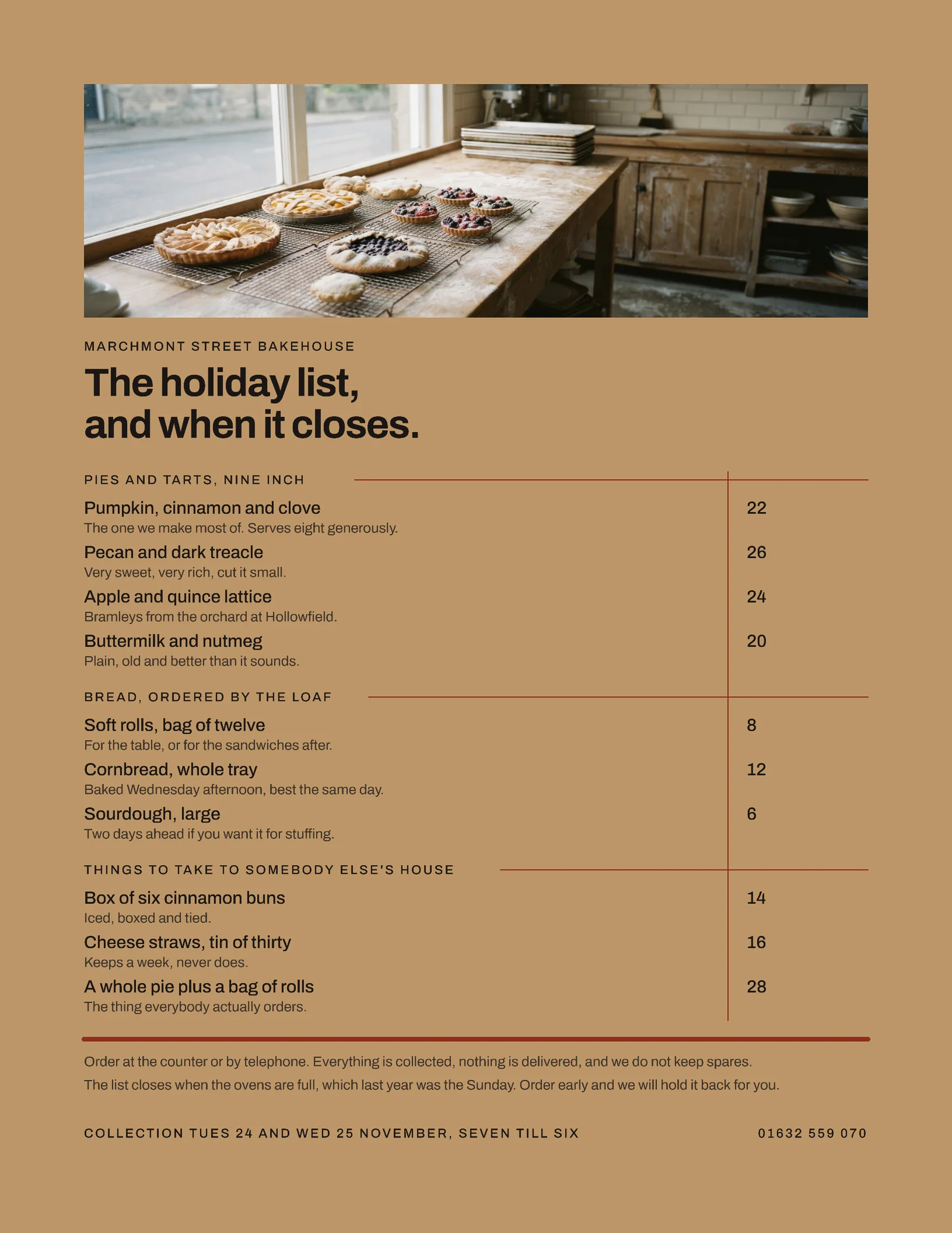 Kraft Price Rail Bakery Thanksgiving Pie List Menu — Letter Menu template