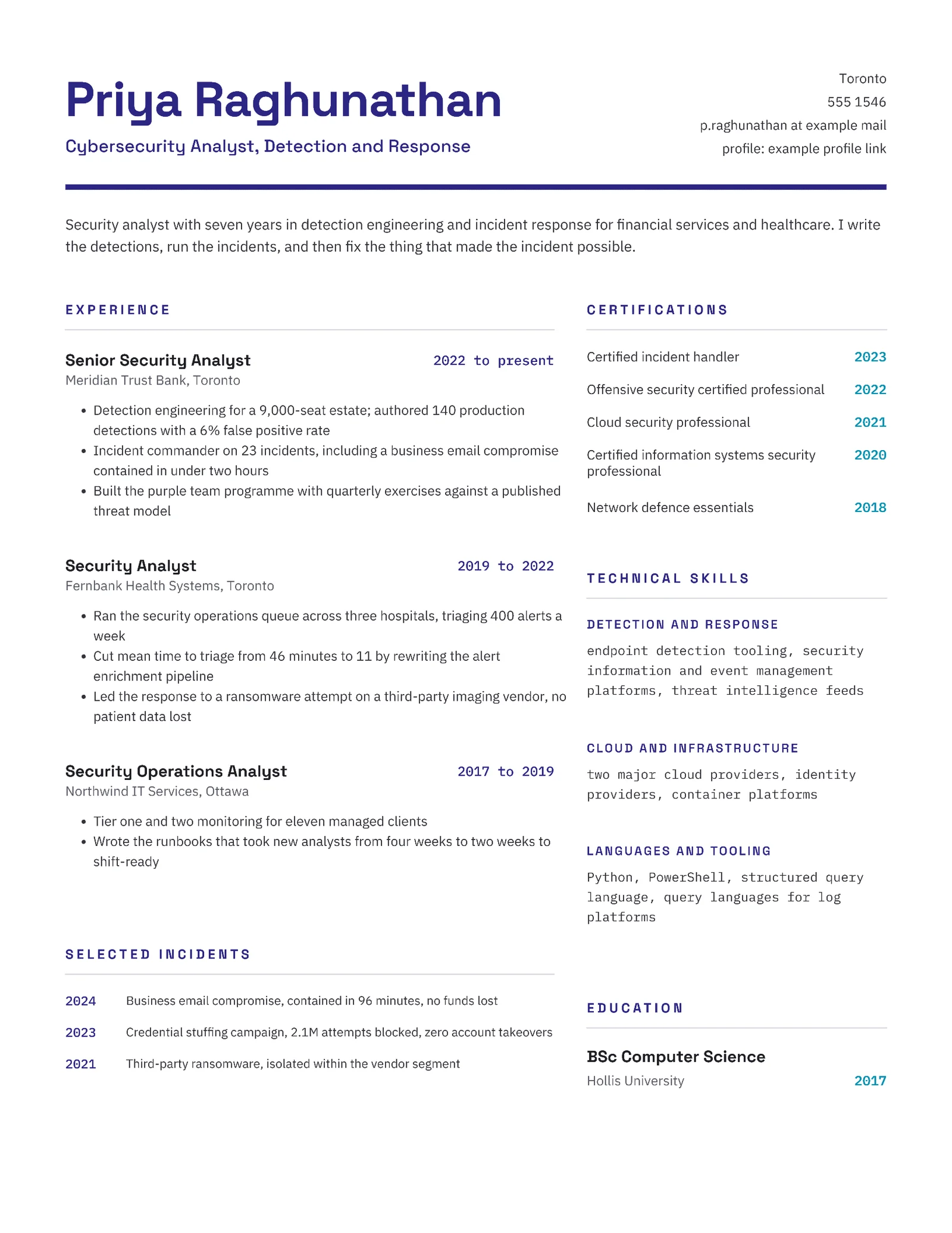 Indigo Modern Cybersecurity Analyst Resume — Letter Resume template