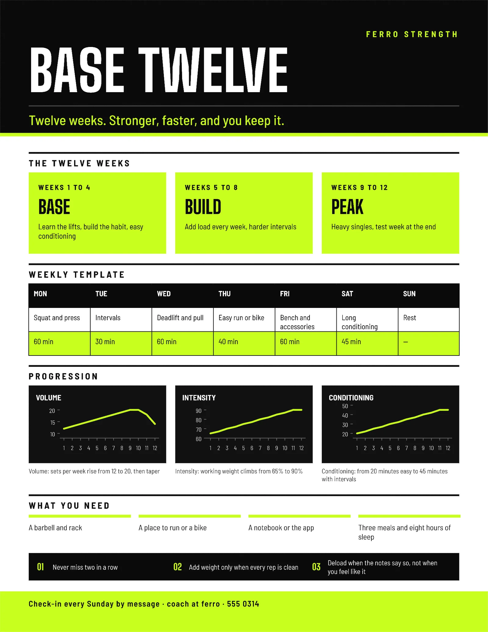 Bold Blocks 12-Week Training Programme — 2-page One pager template, page 1 of 2