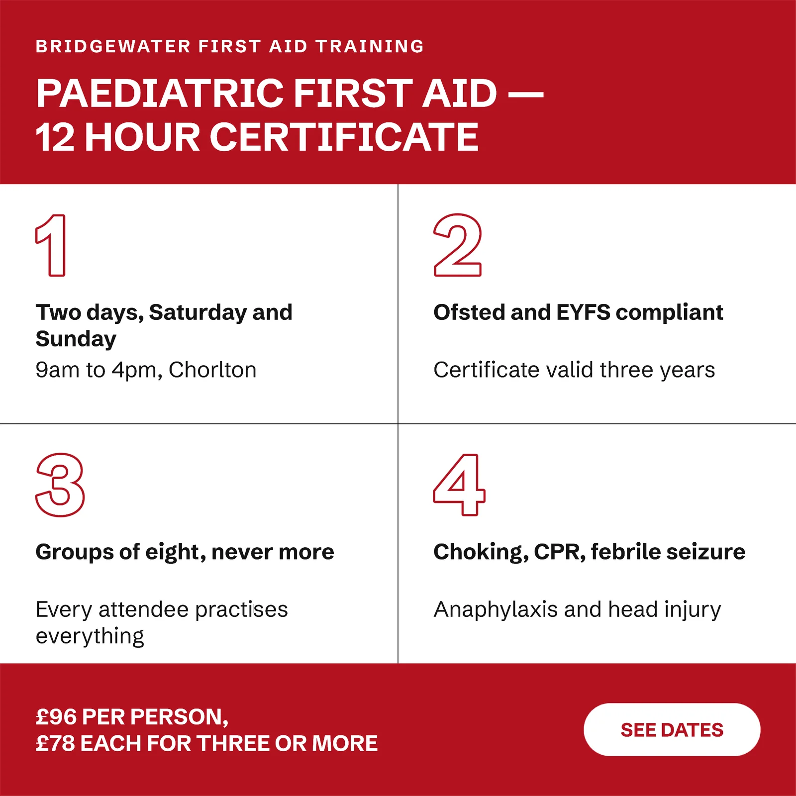Instruction Panel Paediatric First Aid Course Instagram Ad — 1:1 Instagram ad template