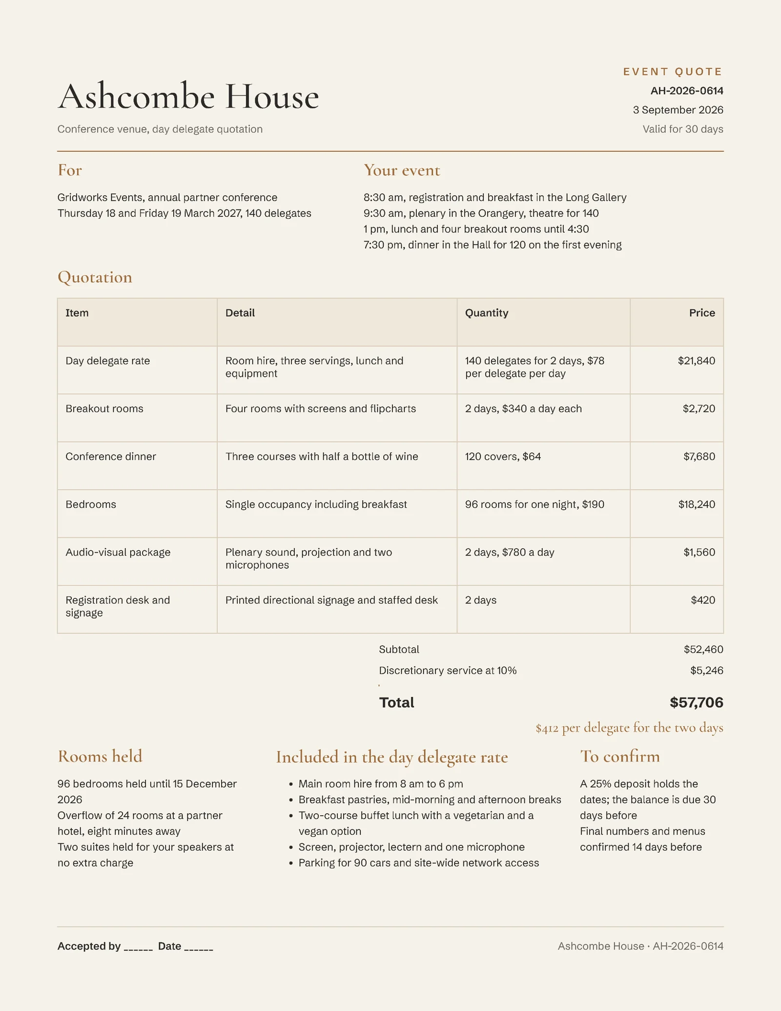 Bronze Serif Conference Day Delegate Quote — Letter Quote template