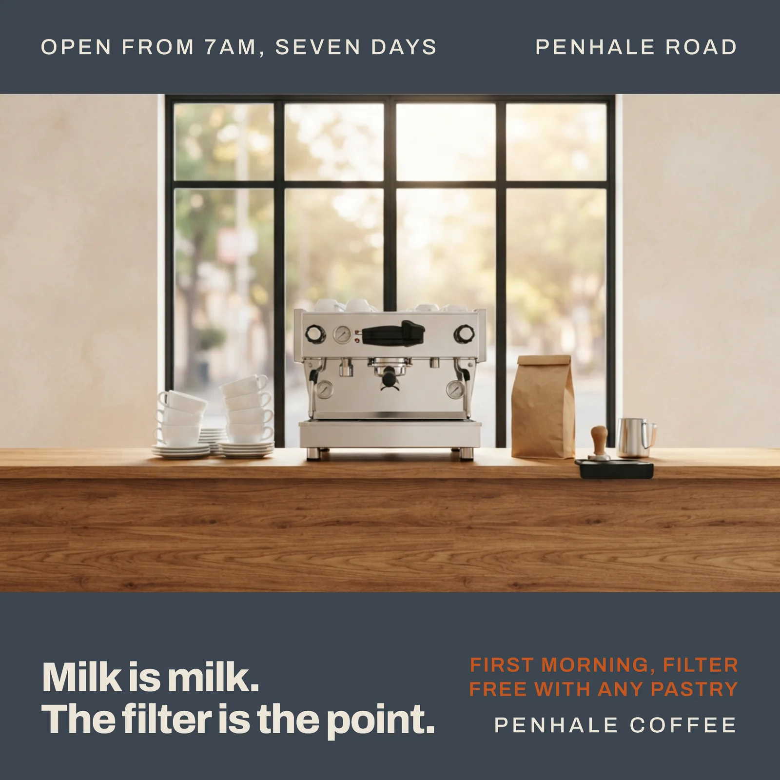 Opening Morning Filter Offer Cafe Instagram Ad — 1:1 Instagram ad template