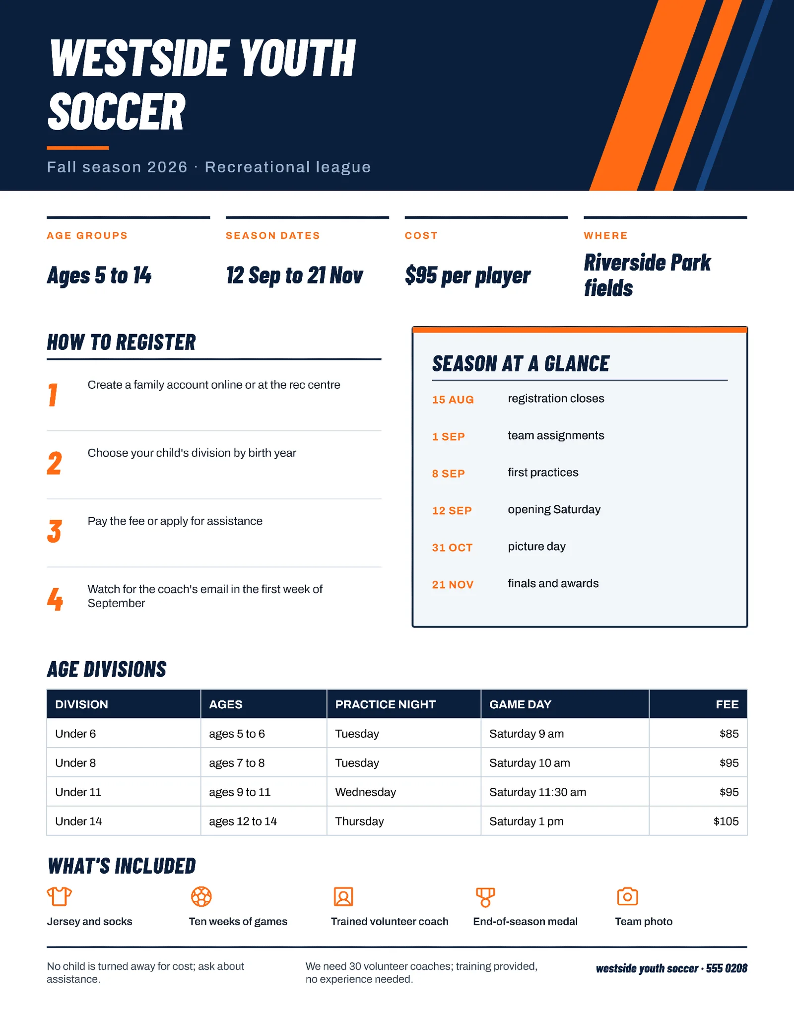 Bold Sport Youth Soccer Registration Sheet — Letter One pager template