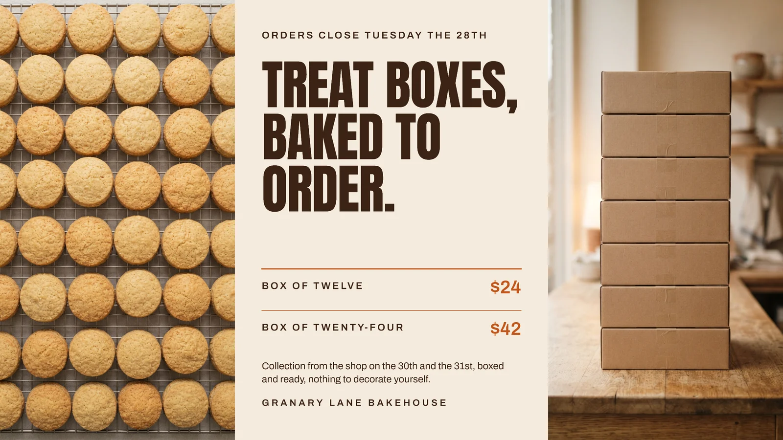 Cream Column Split Bakery Halloween Treat Boxes YouTube Ad — 16:9 YouTube ad template