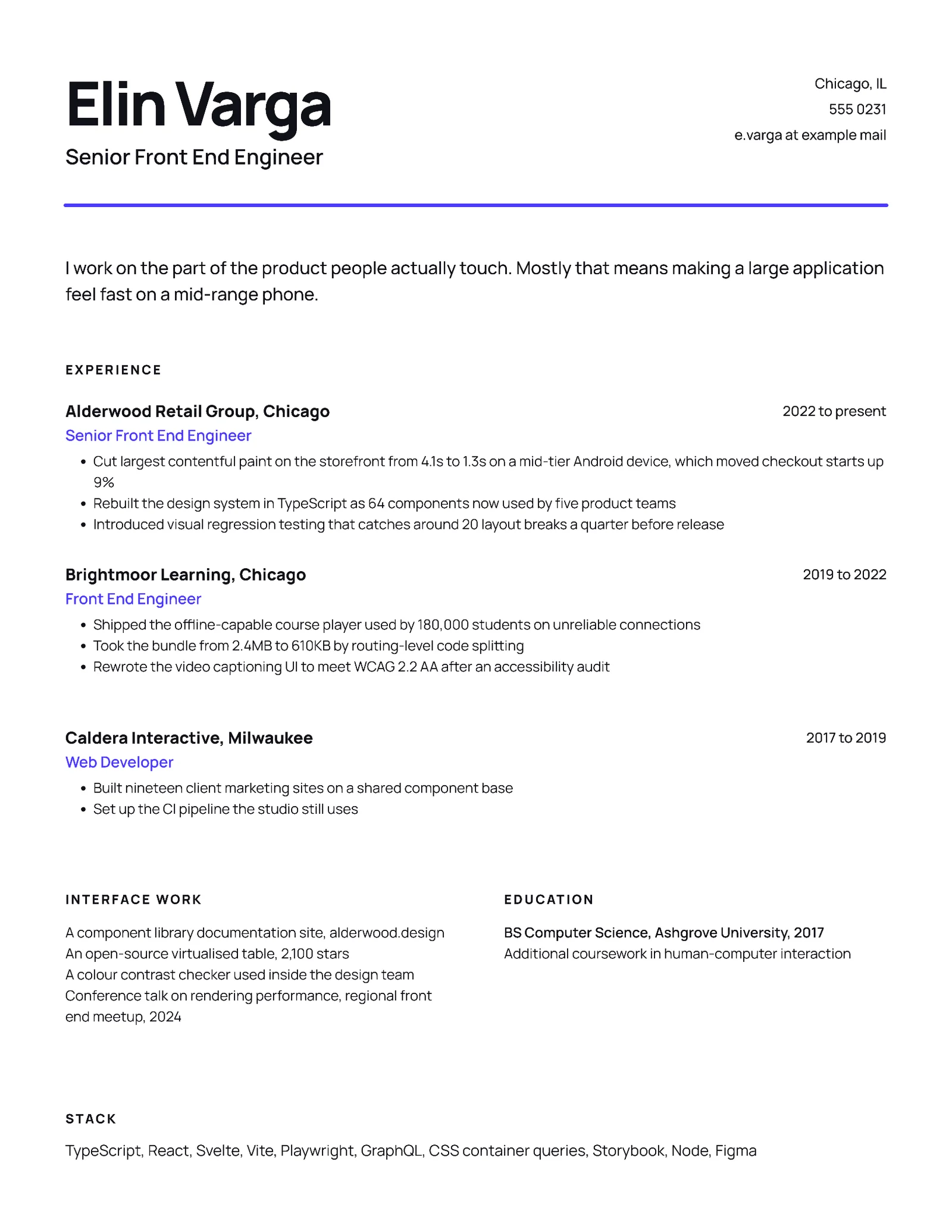 Front End Developer Resume — Letter Resume template
