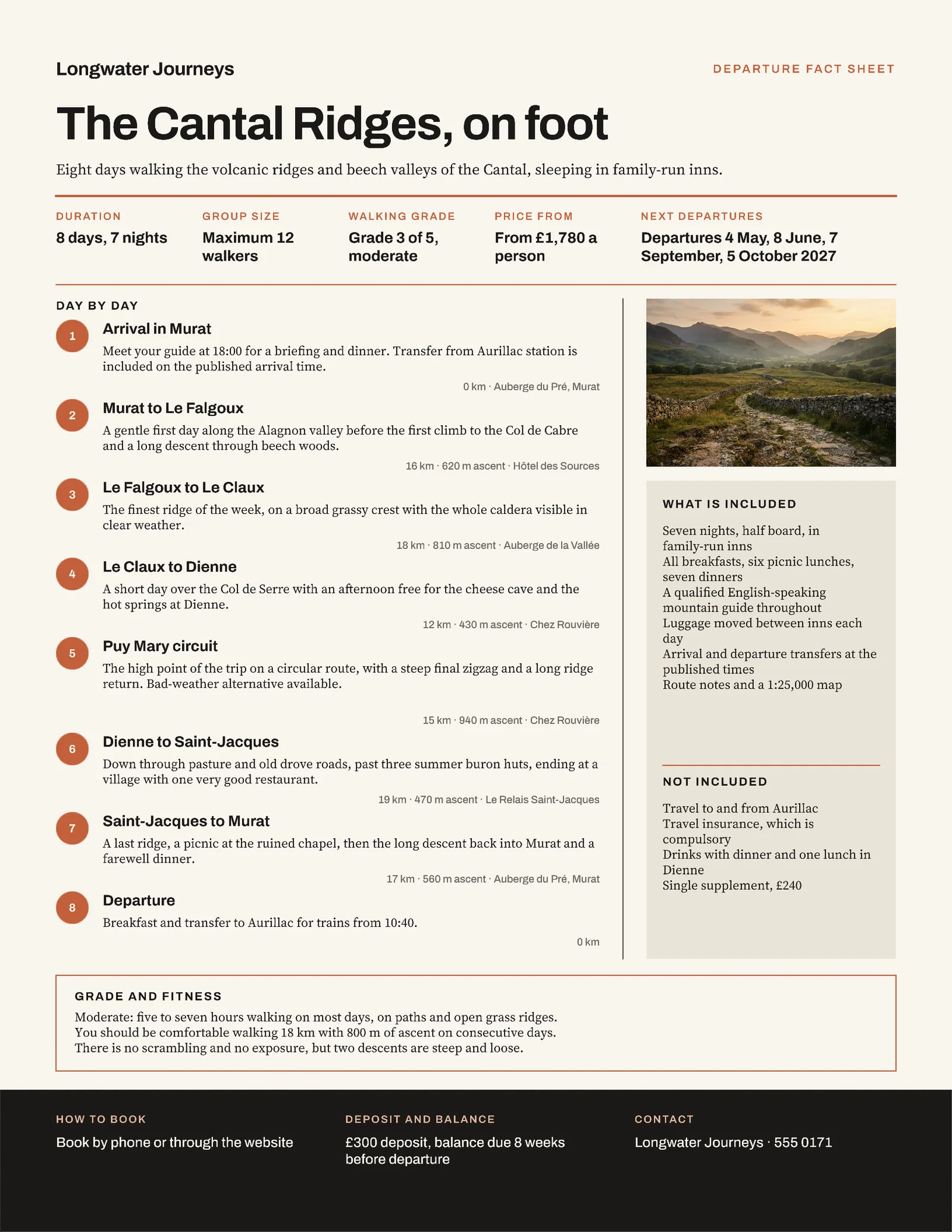 Terracotta Ink Day By Day Small-Group Tour One-Pager — Letter One pager template