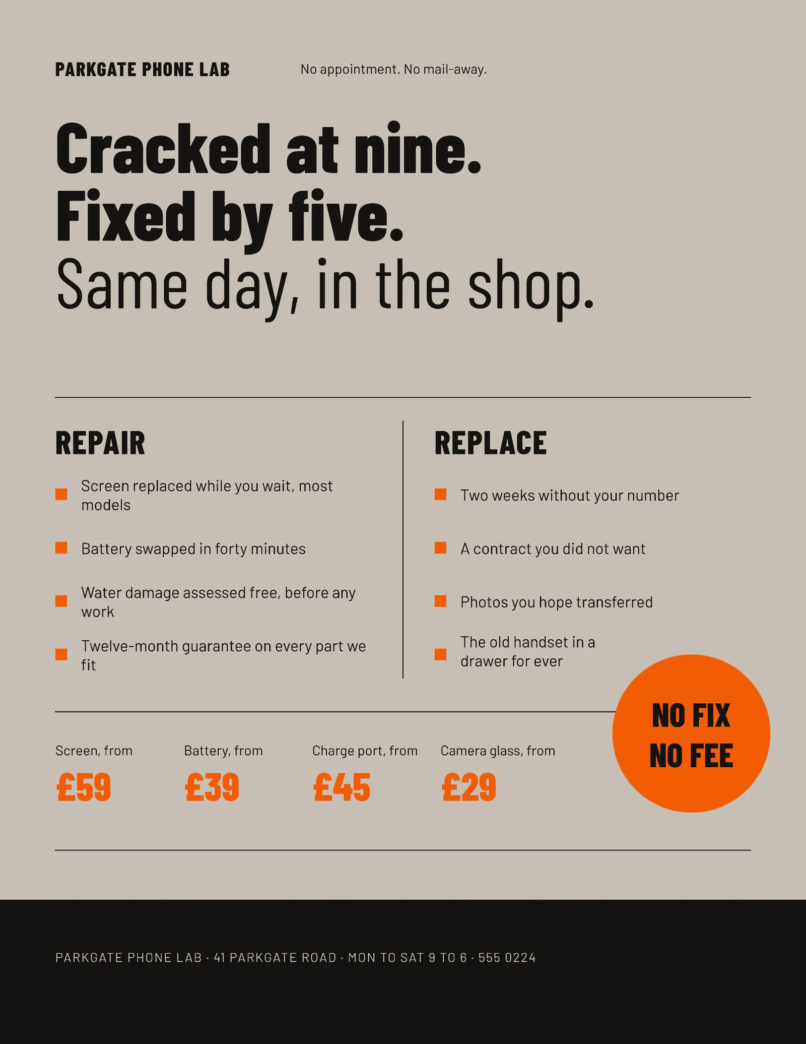 Signal Orange Split Comparison Phone Repair Shop Flyer — Letter Flyer template