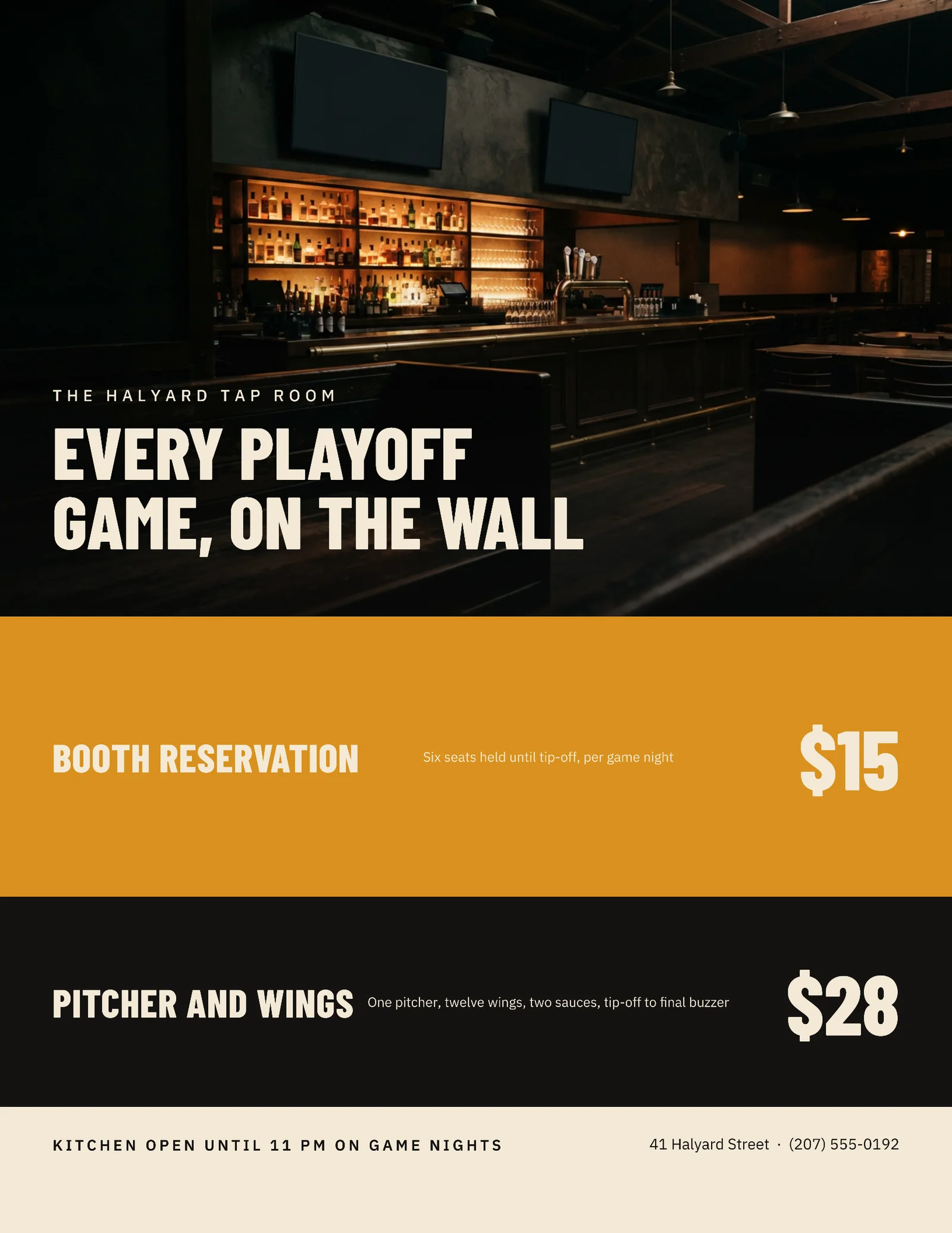 Near Black Amber Full Bleed Cover Offer Bands Tap Room Playoff Nights Flyer — Letter Flyer template
