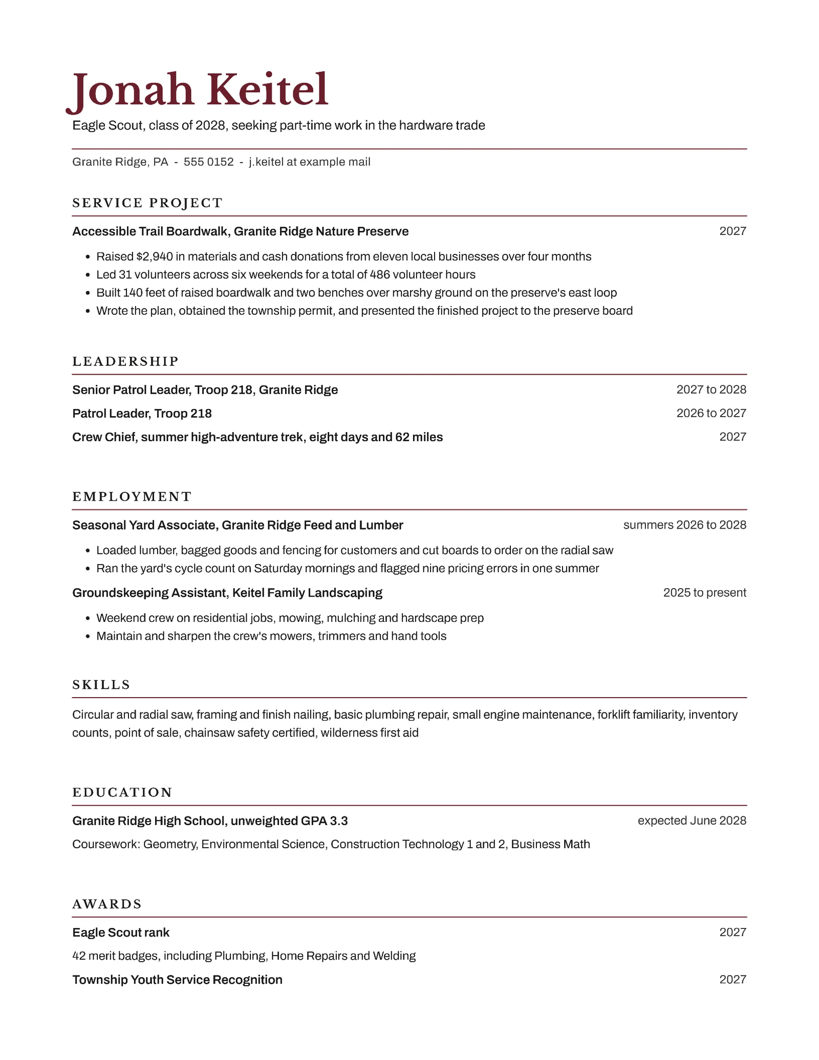 Eagle Scout Resume — Letter Resume template