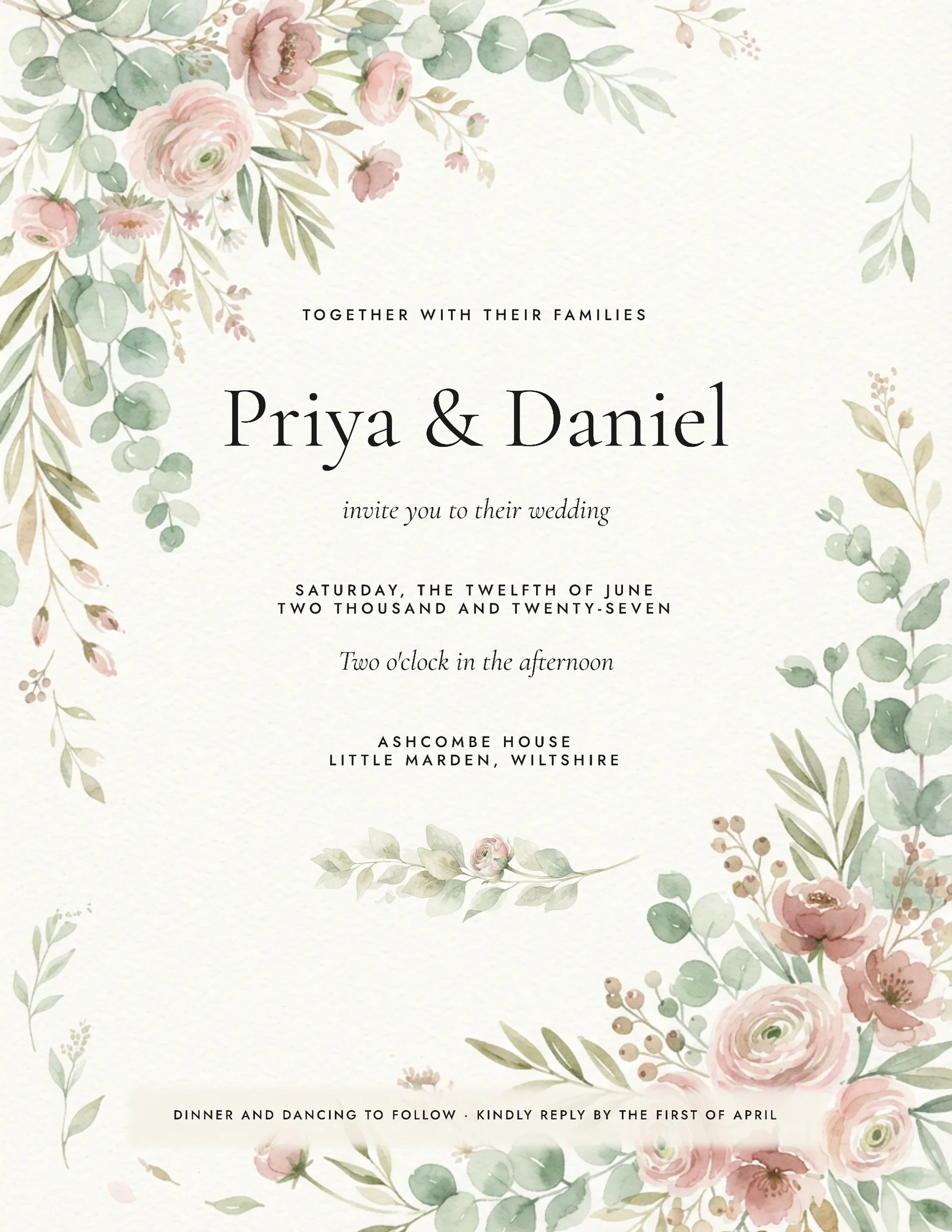 Botanical Garden Wedding Invitation — Letter Invitation template