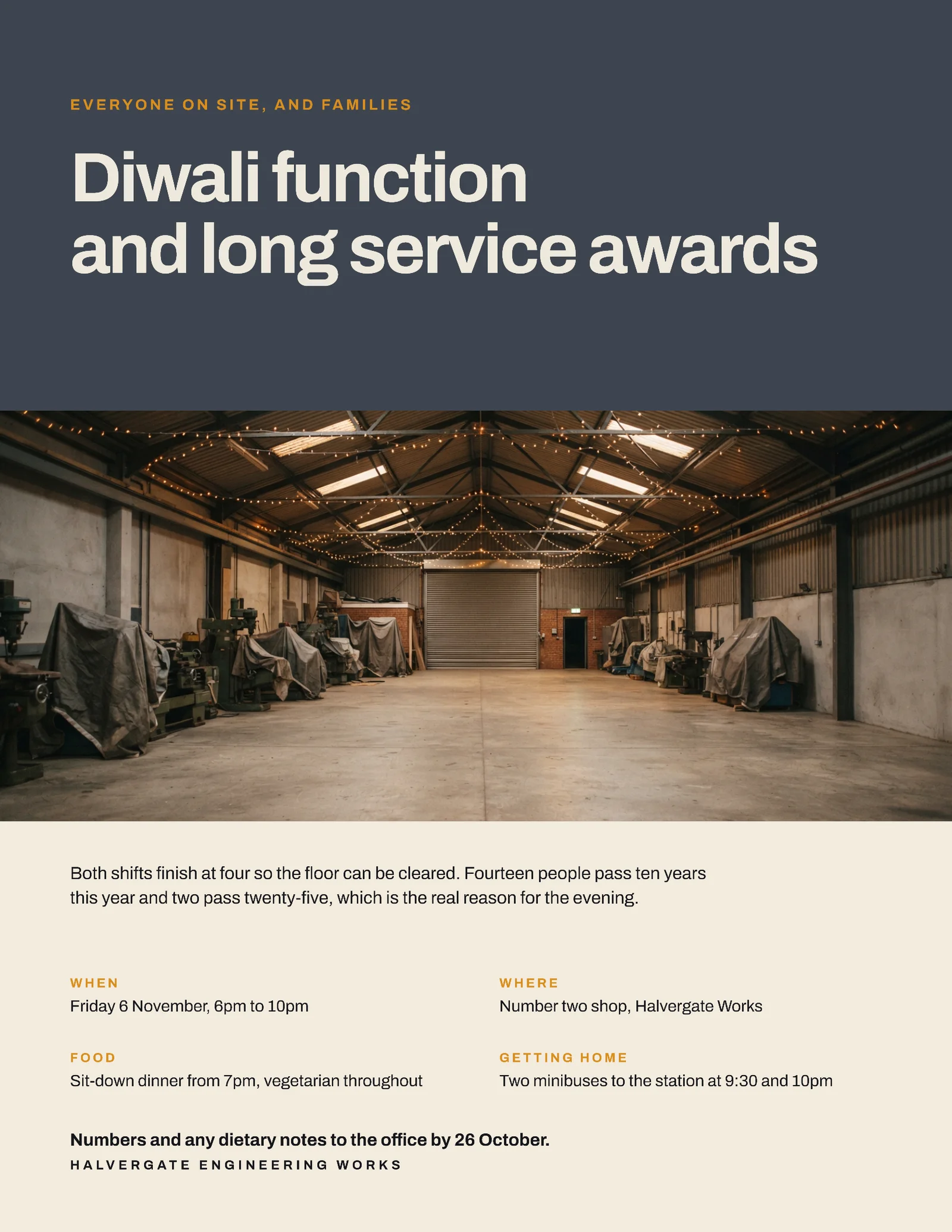 Engineering Works Diwali Function Invitation — Letter Invitation template