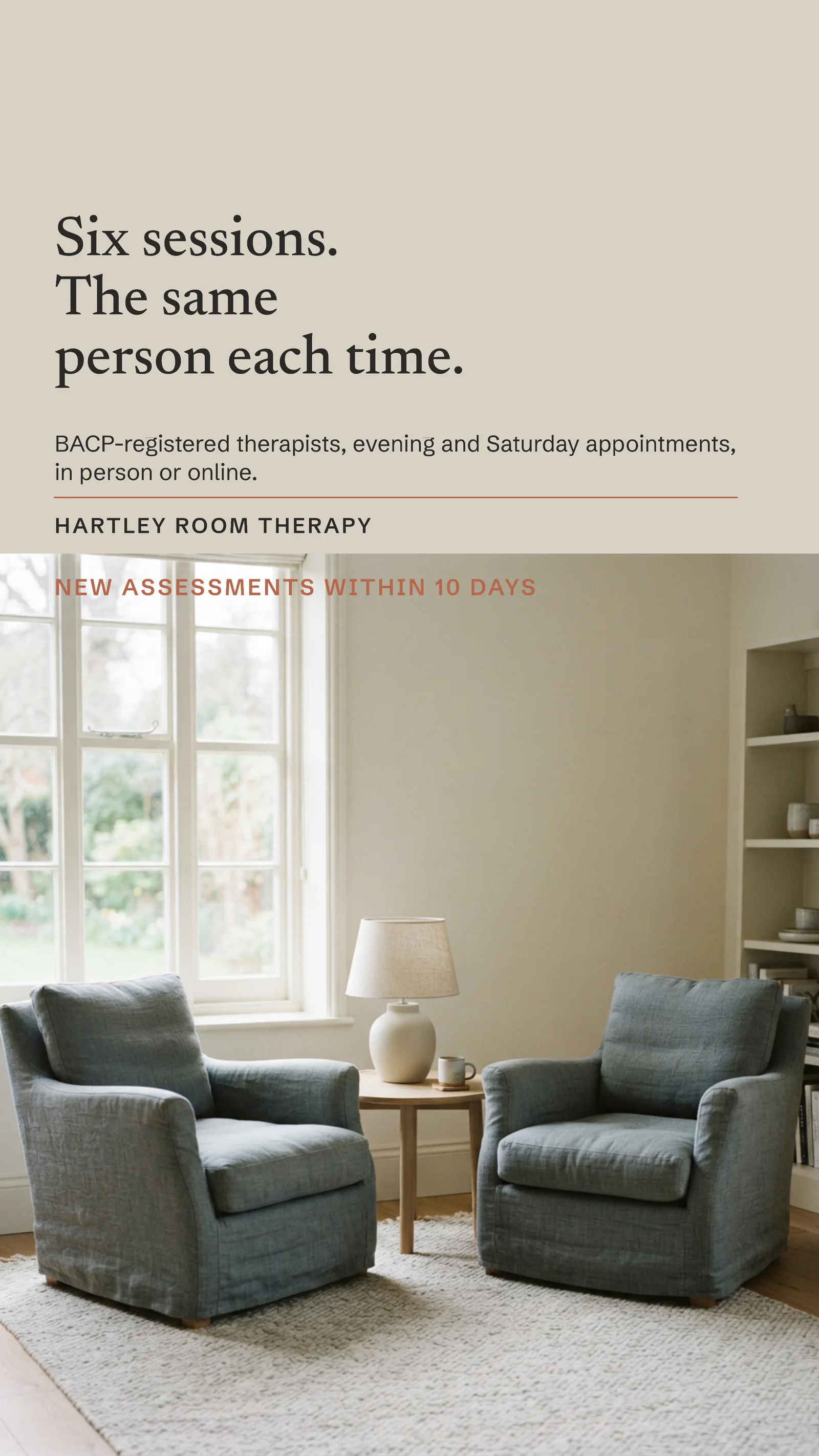 Greige Waiting Chair Talking Therapy Facebook Story — 9:16 Facebook story template