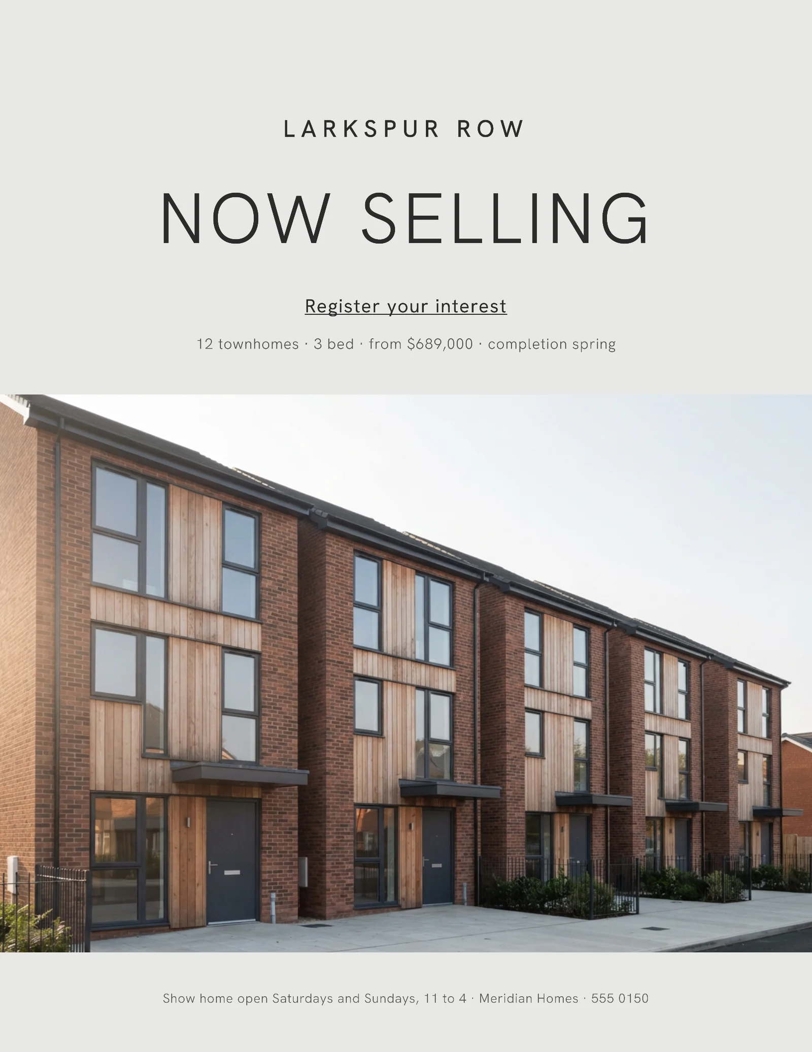 Neutral Minimal Townhomes Now Selling Flyer — Letter Flyer template