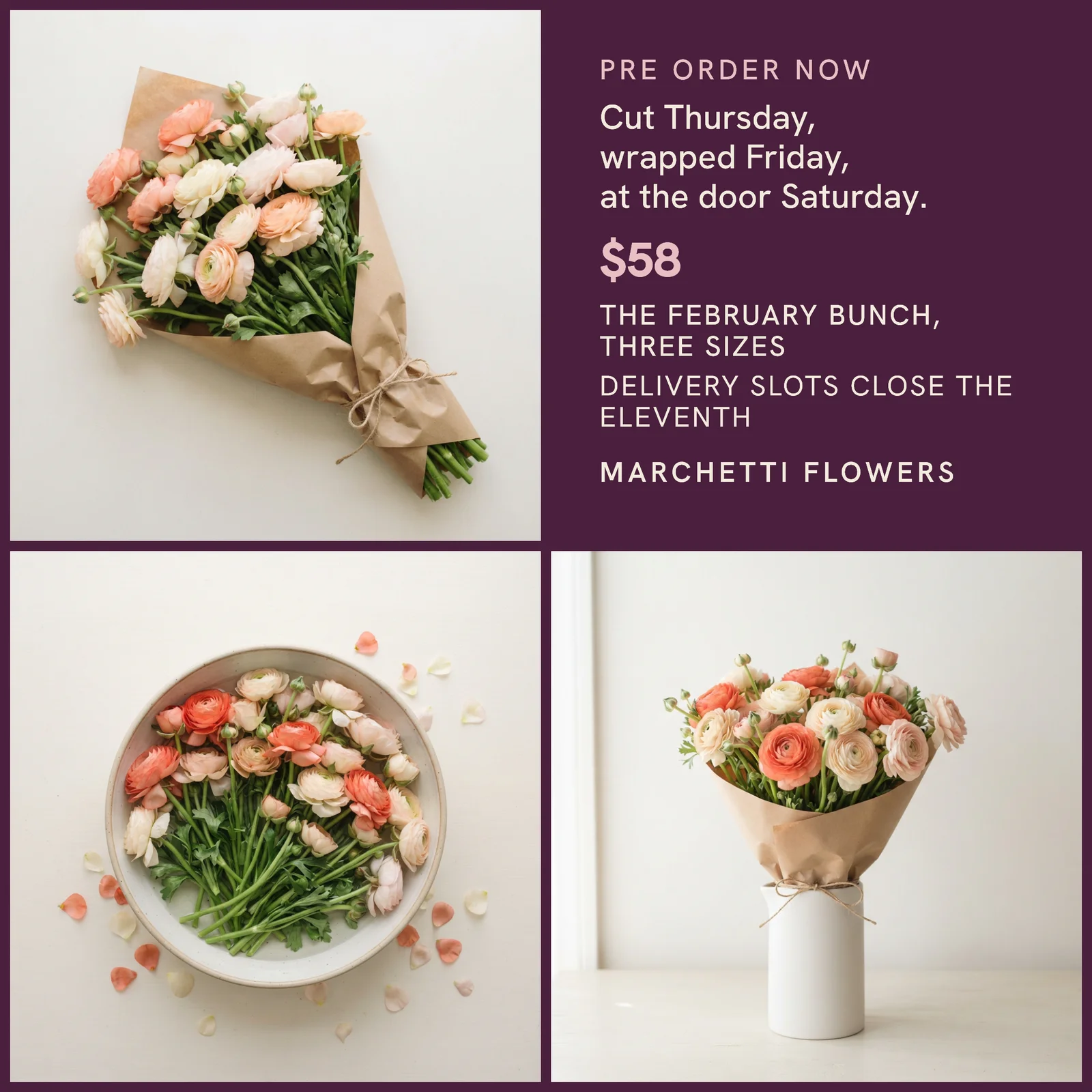 Valentine's Bouquet Pre Order Florist Facebook Ad — 1:1 Facebook ad template