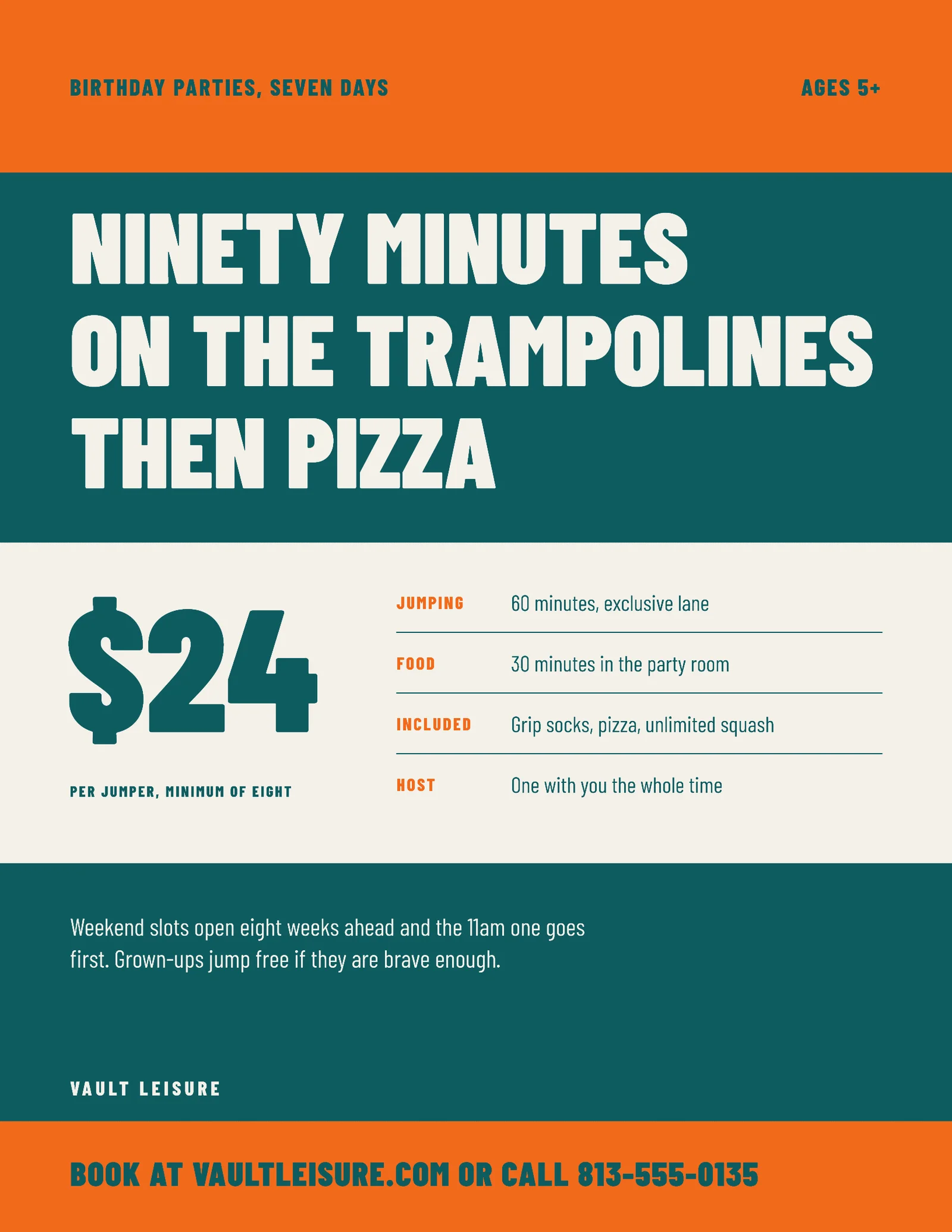 Teal Retail Promo Trampoline Park Birthday Party Flyer — Letter Flyer template
