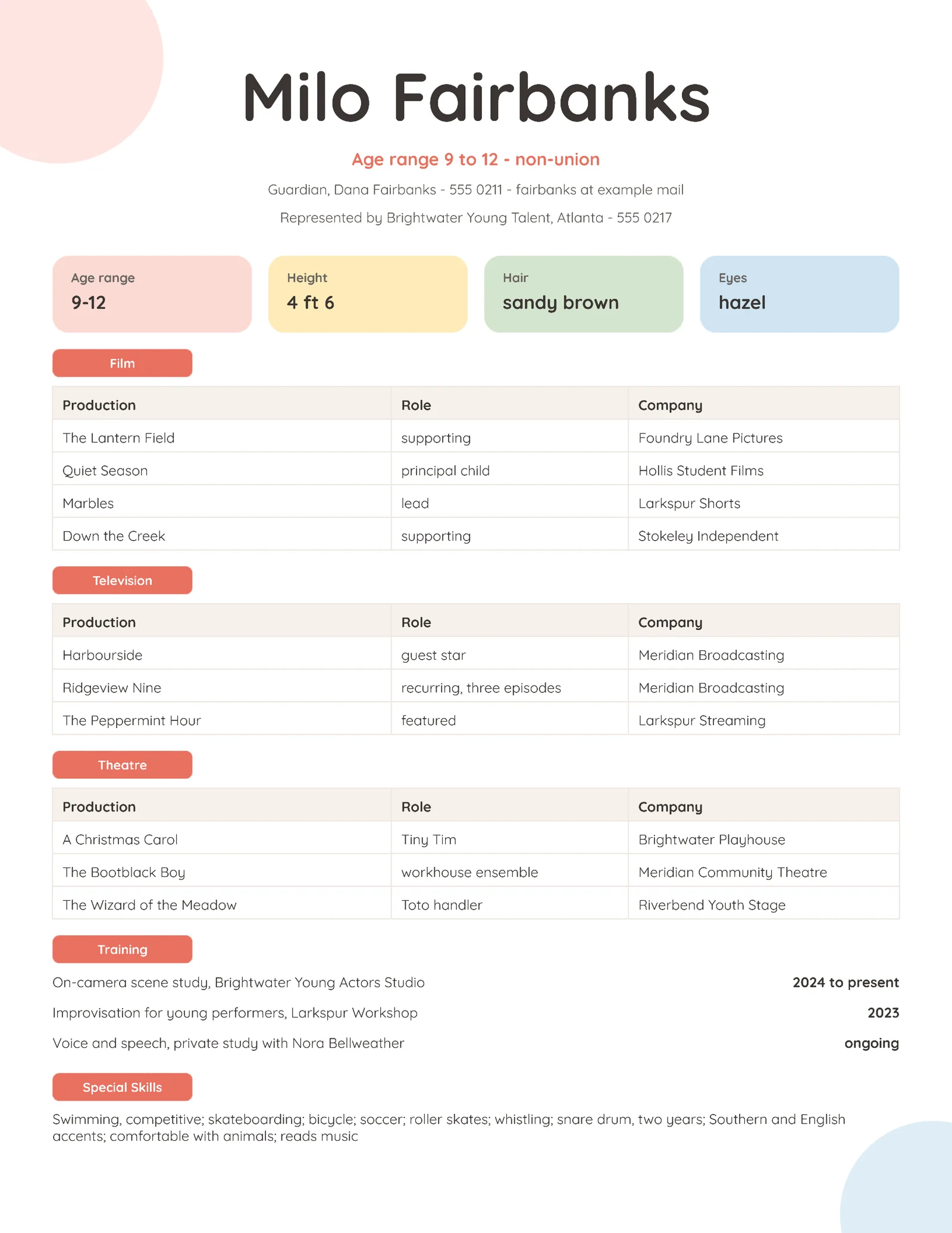 Child Actor Resume — Letter Resume template