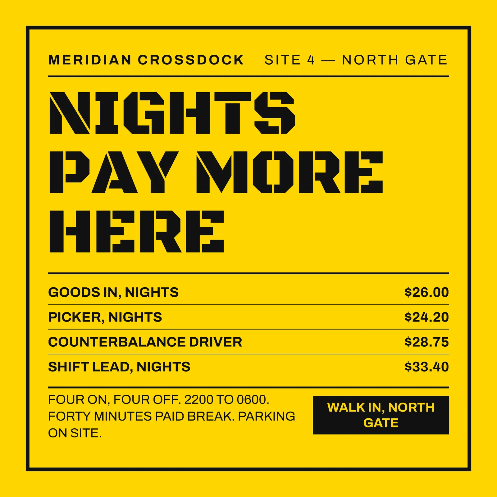 Signal Yellow Stencil Crossdock Hiring Instagram Ad — 1:1 Instagram ad template