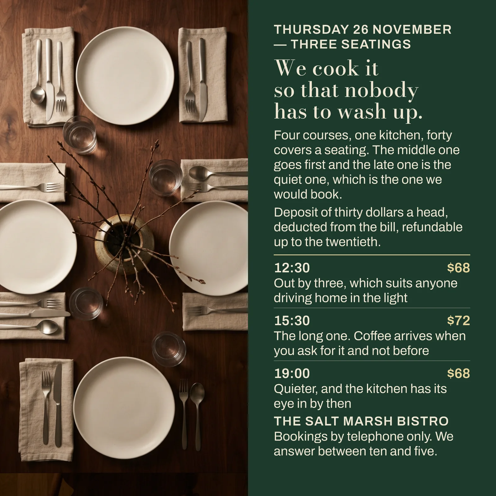 Forest Half Split Bistro Thanksgiving Seatings Facebook Ad — 1:1 Facebook ad template