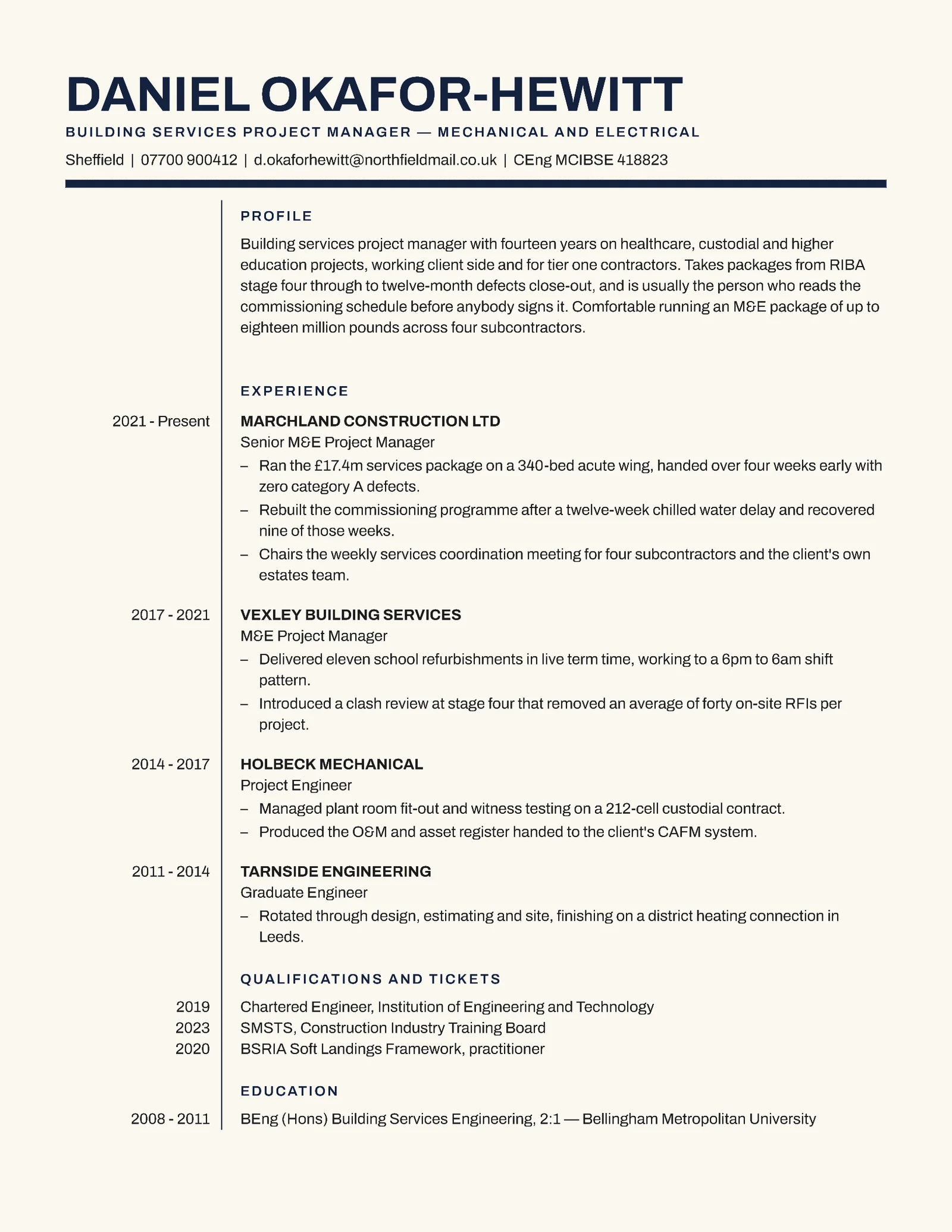 Building Services Project Manager Resume — Letter Resume template