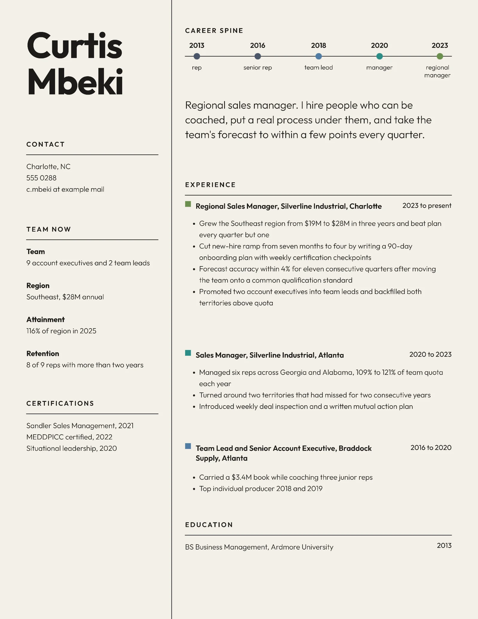 Sales Manager Resume — Letter Resume template