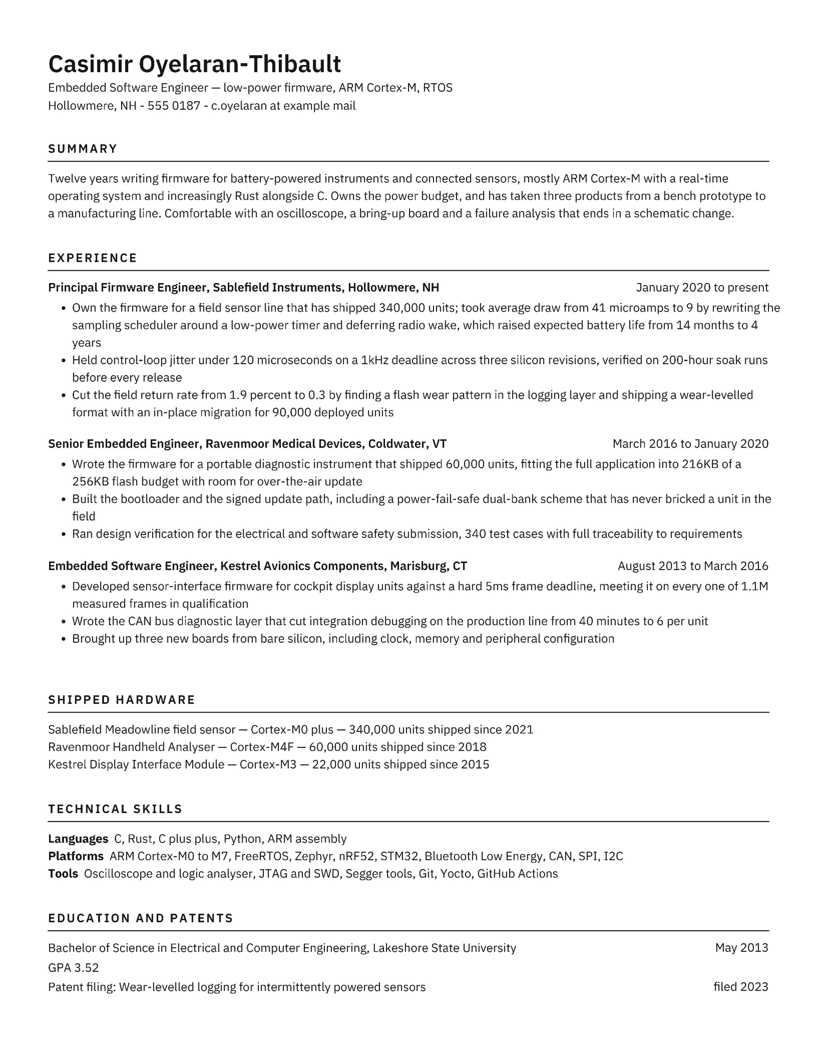 Embedded Software Engineer Resume — Letter Resume template