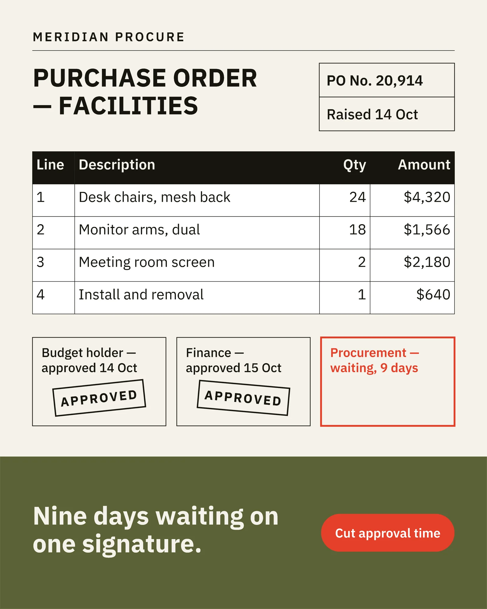 Olive Purchase Order Procurement Approvals Facebook Ad — 4:5 Facebook ad template
