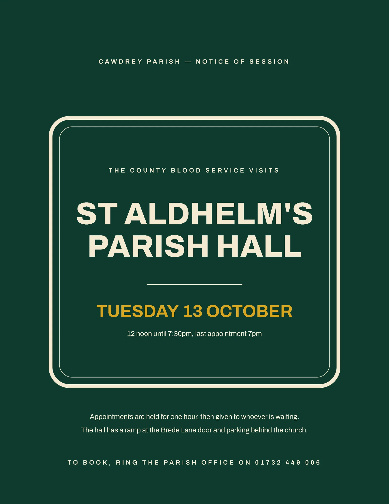 Bottle Green Cream Enamel Plate Parish Hall Session Flyer — Letter Flyer template