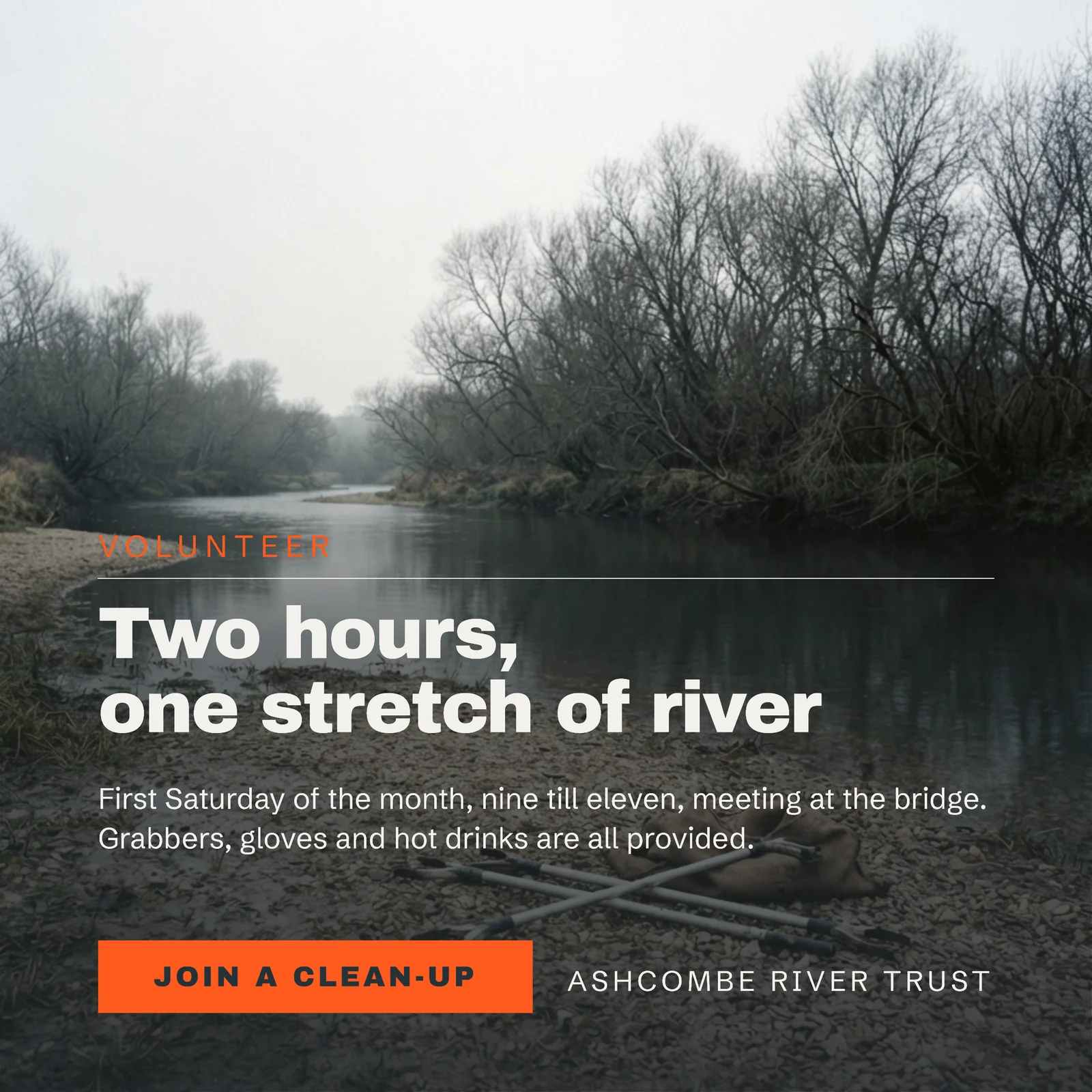 Slate Full Bleed River Trust Volunteer Call Facebook Ad — 1:1 Facebook ad template