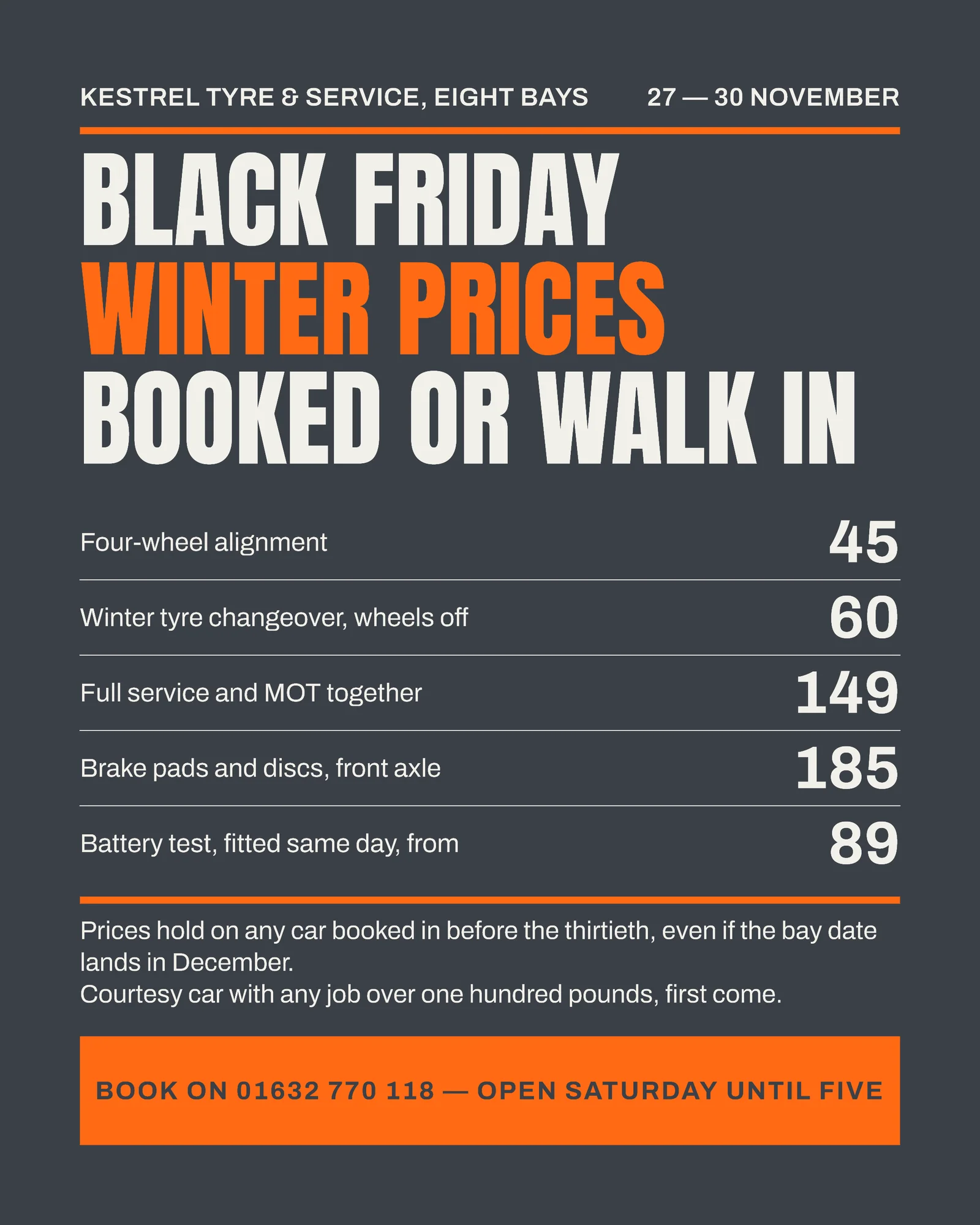 Slate Price Table Tyre Centre Black Friday Facebook Ad — 4:5 Facebook ad template