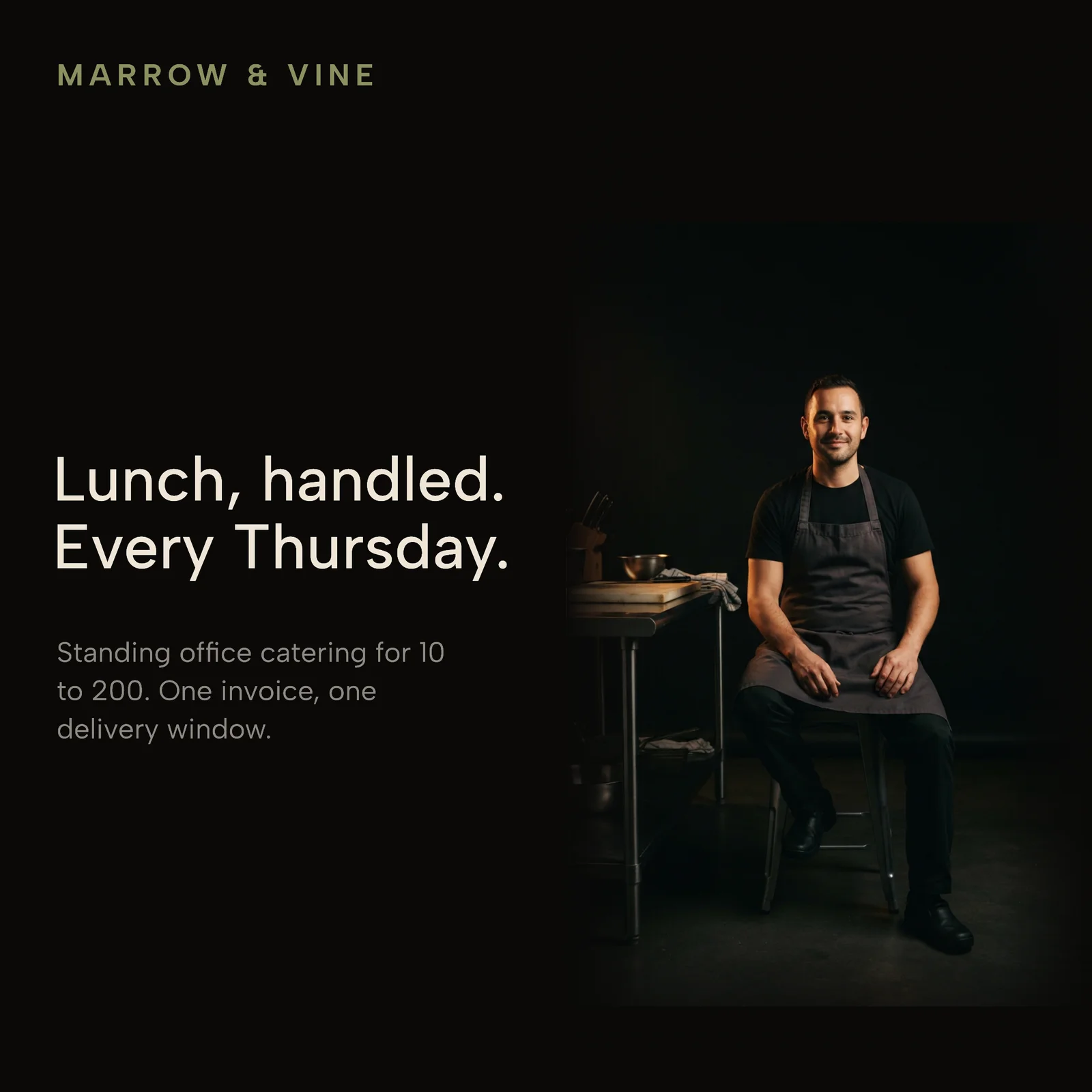 Charcoal Portrait Office Catering Ad — 1:1 Instagram ad template